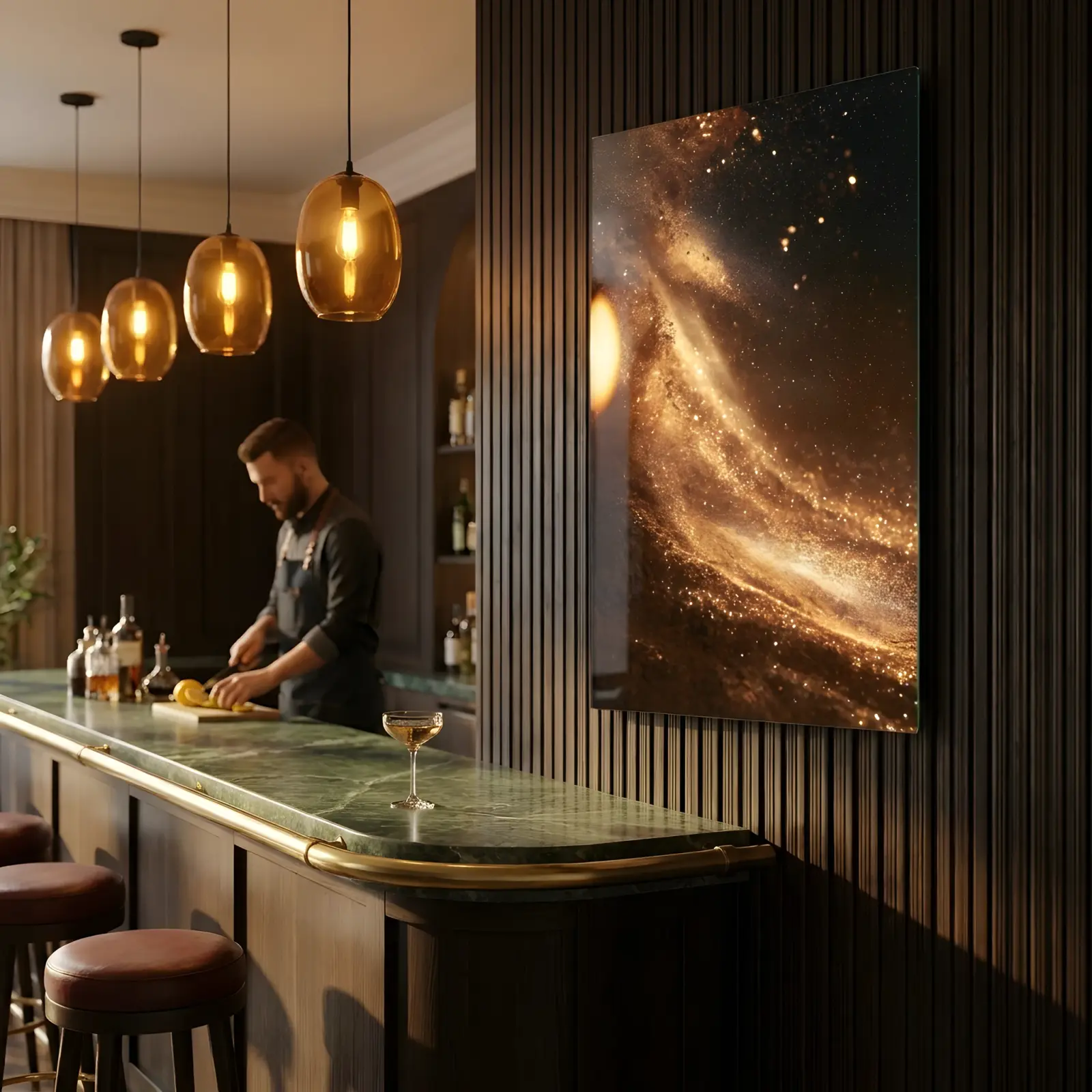 Gold Dust Abstract Glass Wall Art Dark Cosmic Tempered Glass Print — 3