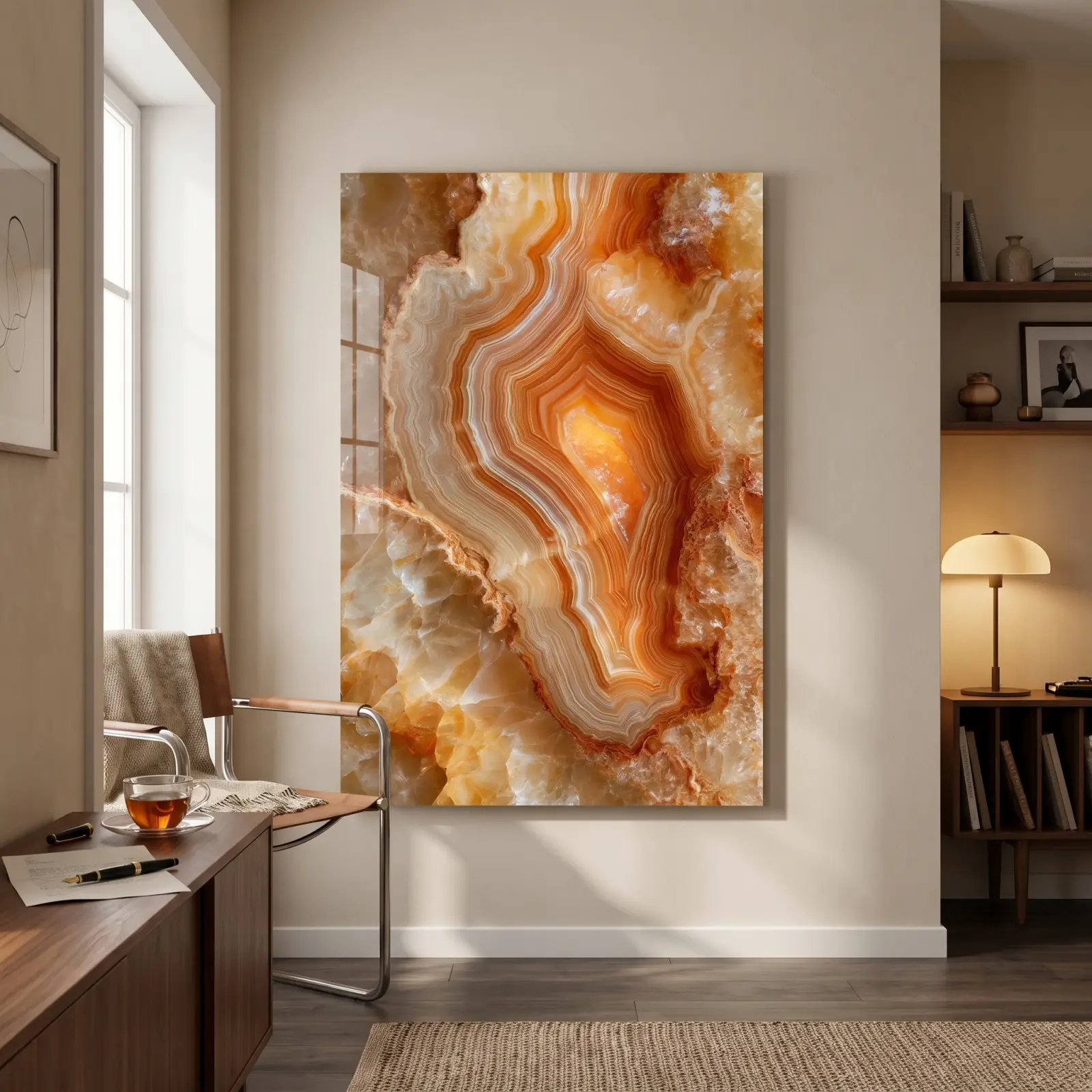 Agate Geode Glass Wall Art Amber Mineral Decor | Tempered Glass Print
