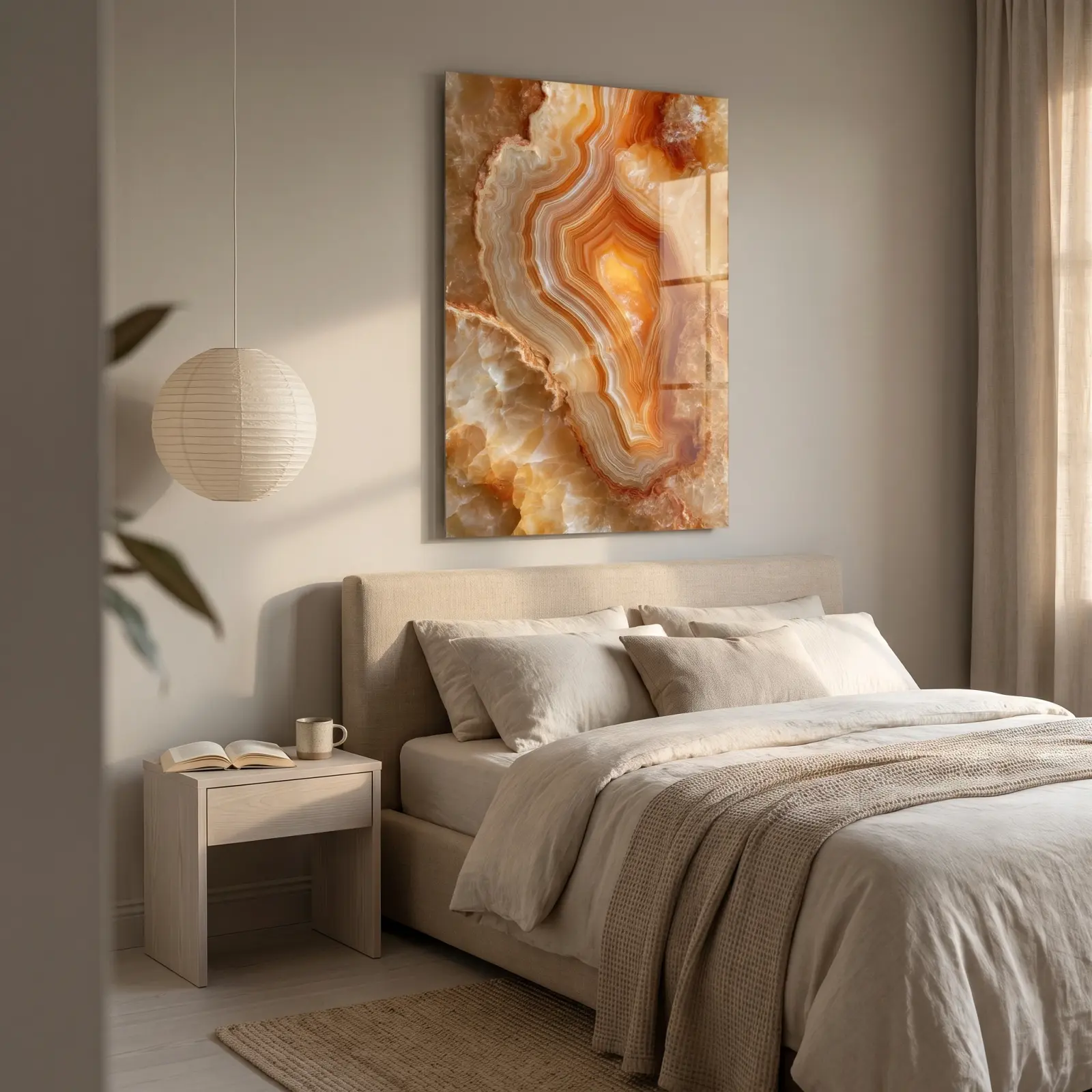 Agate Geode Glass Wall Art Amber Mineral Decor | Tempered Glass Print — 2