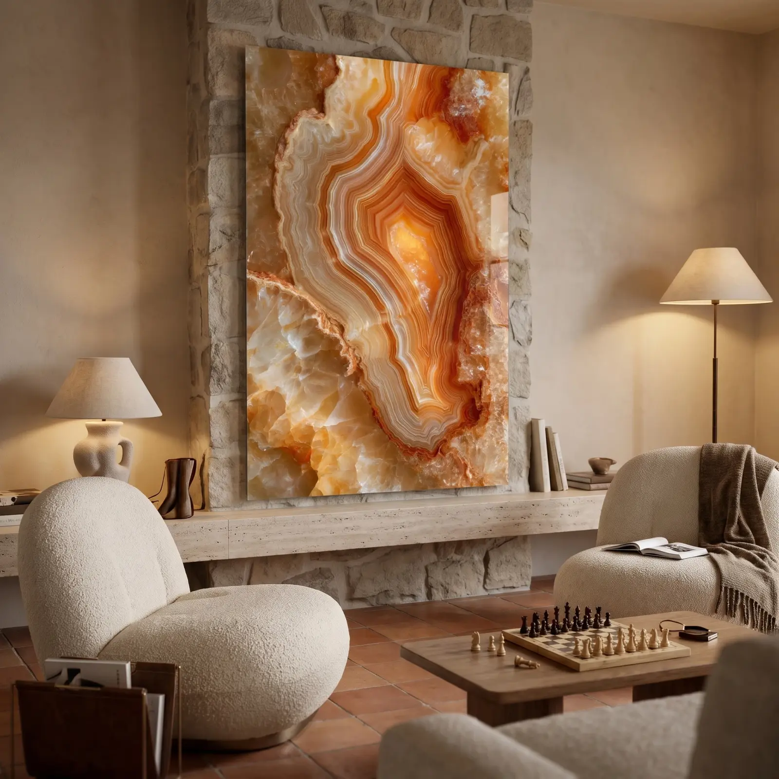 Agate Geode Glass Wall Art Amber Mineral Decor | Tempered Glass Print — 3
