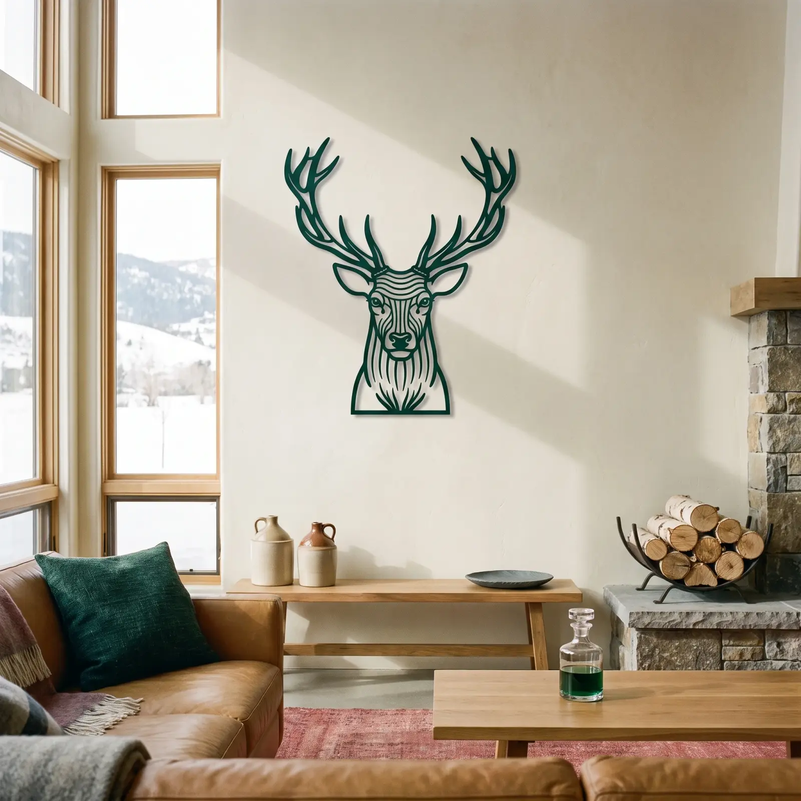 Stag Head Metal Wall Art Deer Silhouette – Antler Still, Lodge Living Room Decor