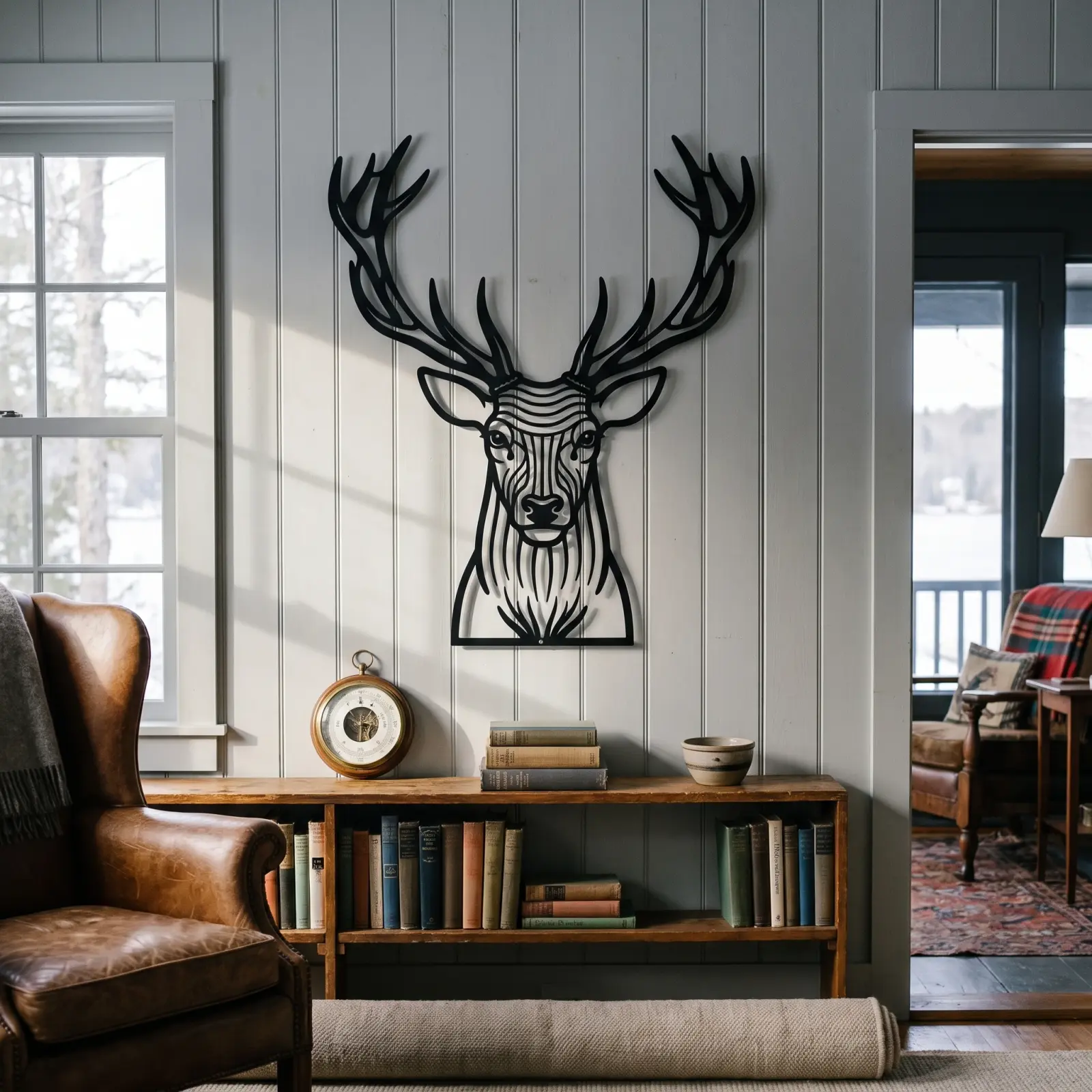 Stag Head Metal Wall Art Deer Silhouette – Antler Still, Lodge Living Room Decor — 4