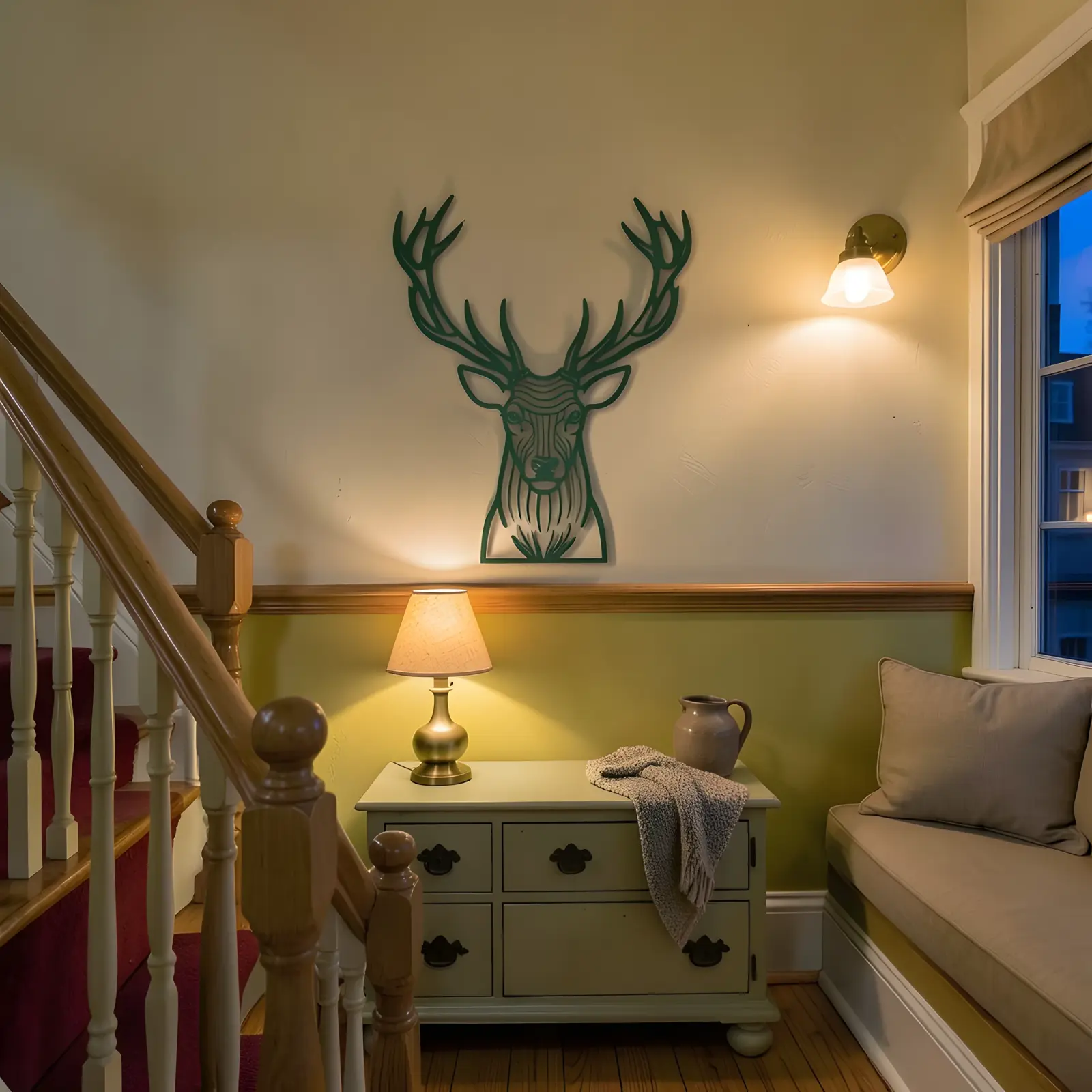 Stag Head Metal Wall Art Deer Silhouette – Antler Still, Lodge Living Room Decor — 5