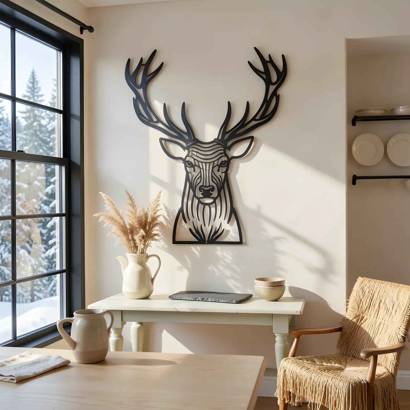 Stag Head Metal Wall Art Deer Silhouette – Antler Still, Lodge Living Room Decor — 6