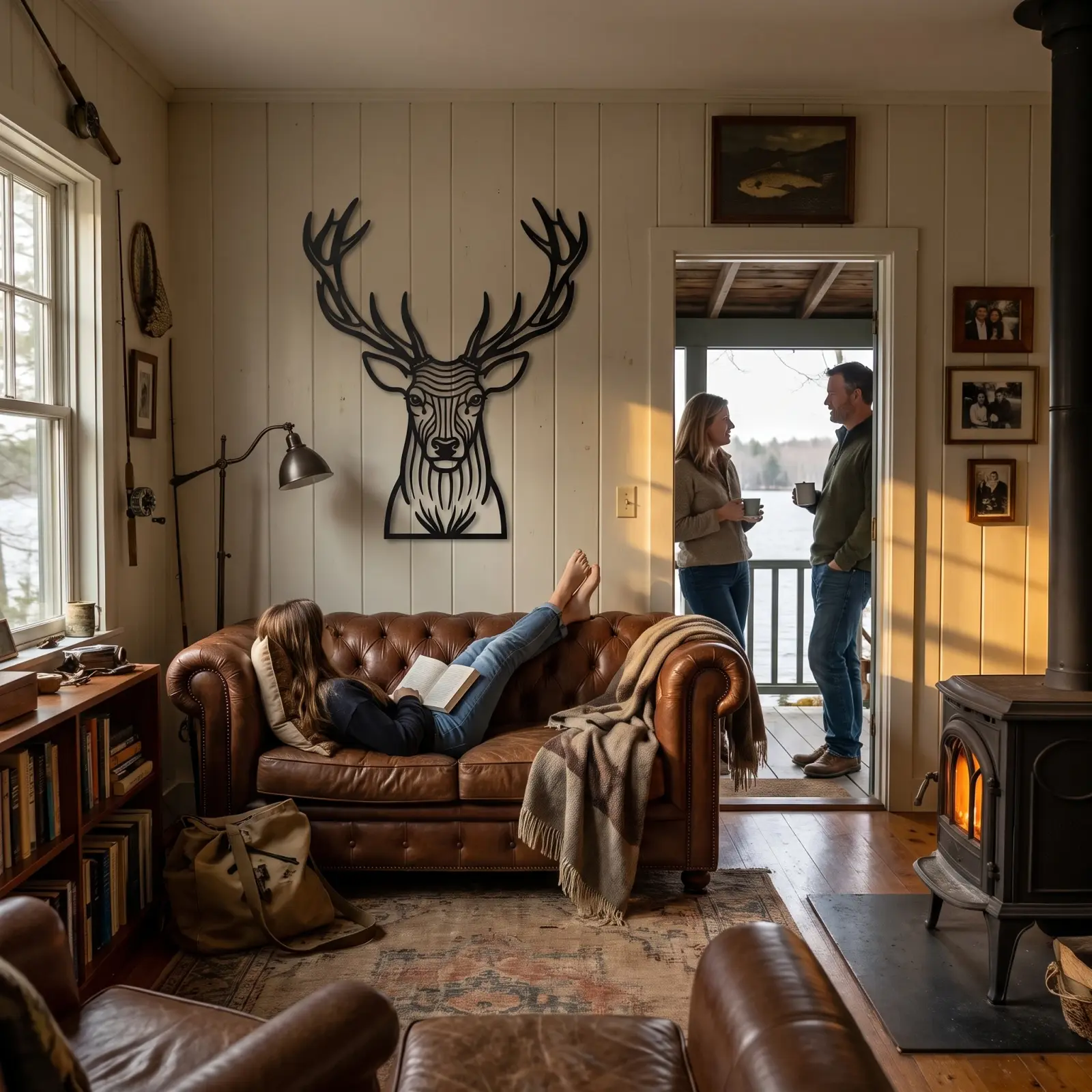 Stag Head Metal Wall Art Deer Silhouette – Antler Still, Lodge Living Room Decor — 7