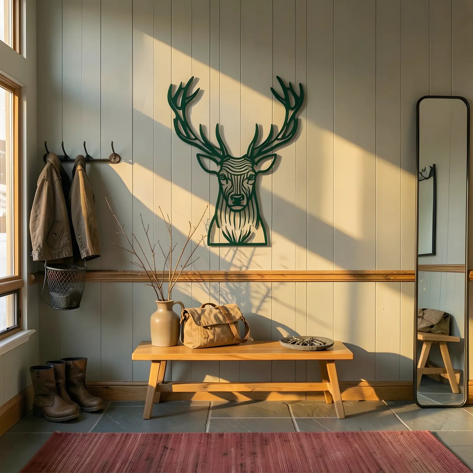 Stag Head Metal Wall Art Deer Silhouette – Antler Still, Lodge Living Room Decor — 8