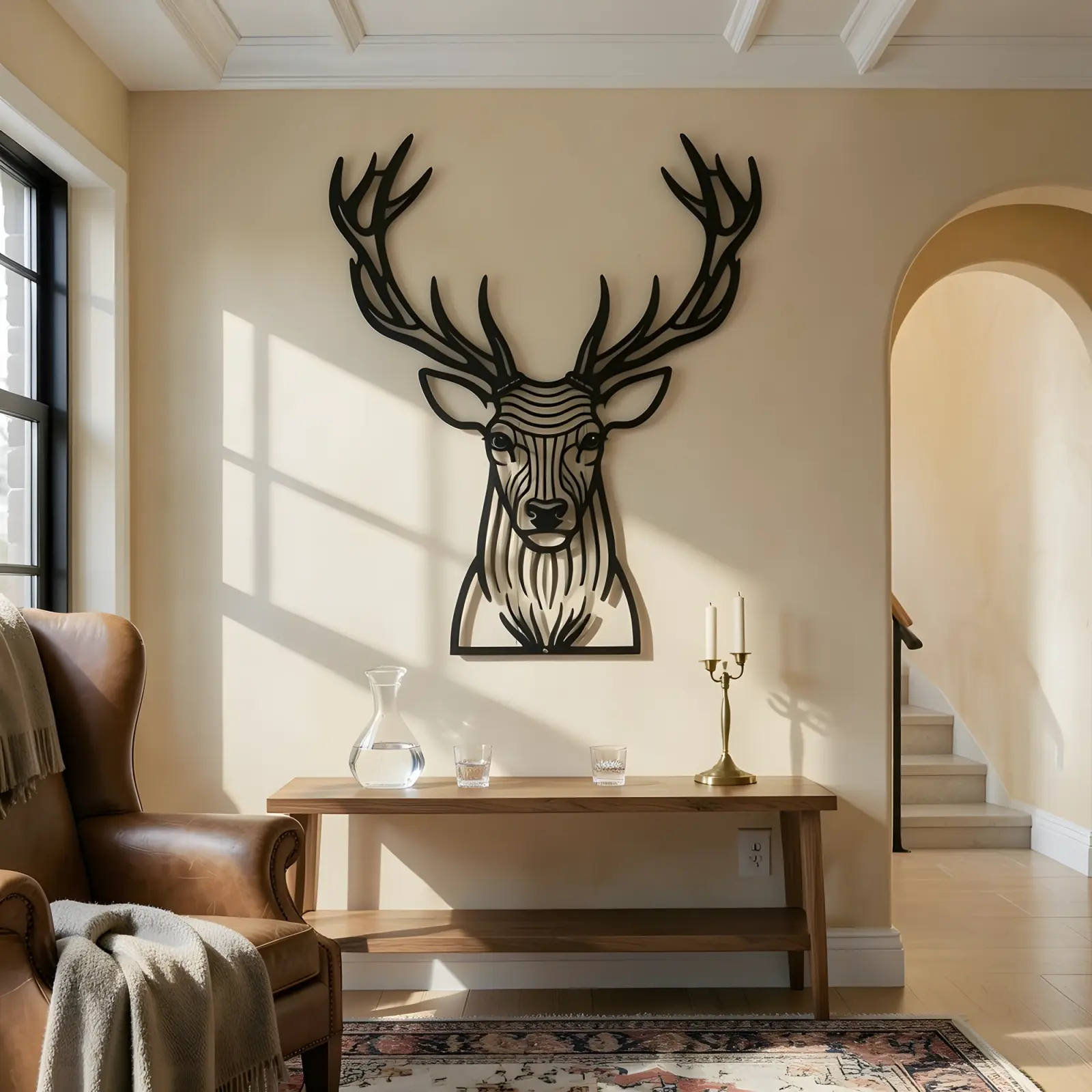 Stag Head Metal Wall Art Deer Silhouette – Antler Still, Lodge Living Room Decor — 9