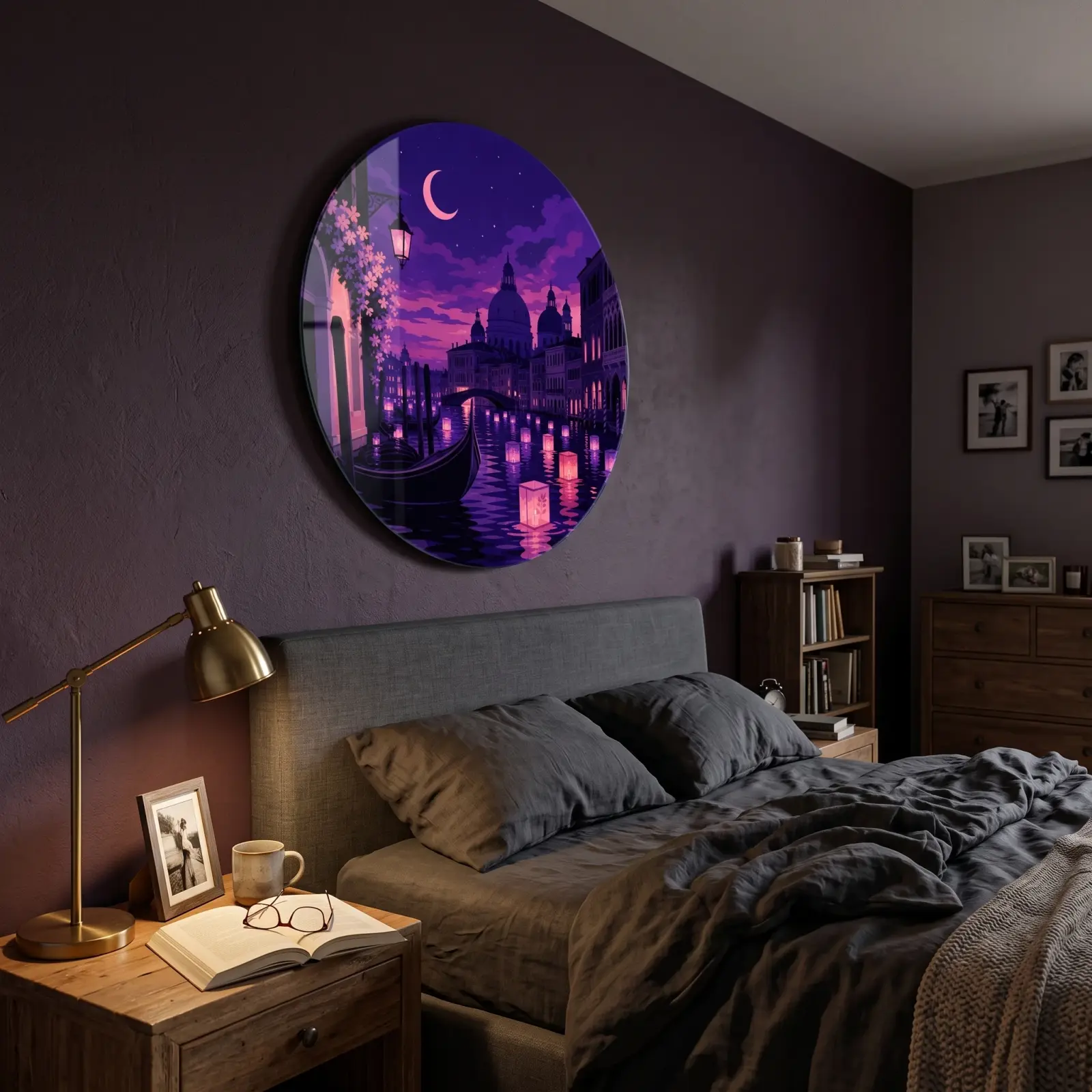Venice Canal Night Floating Lanterns | Glass Wall Art