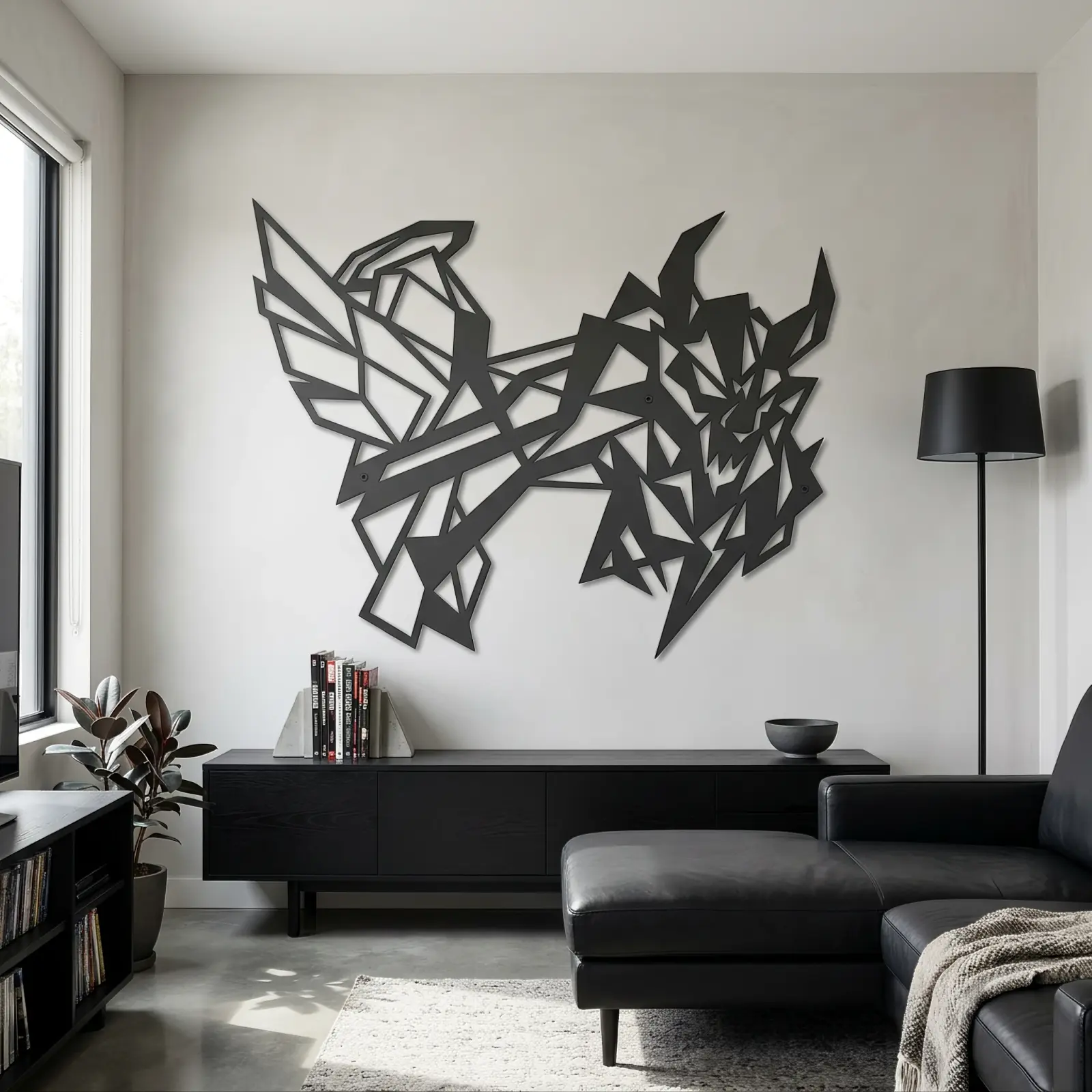 Abstract Geometric Beast Metal Wall Art – Chaos Dragon, Modern Gamer Room Decor