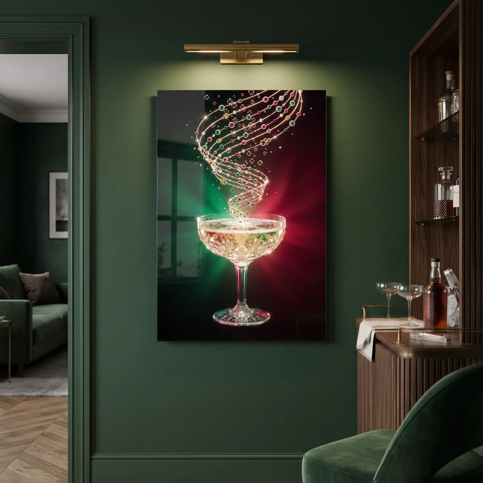 Champagne Coupe Jeweled Spiral Celebration Glass Wall Art