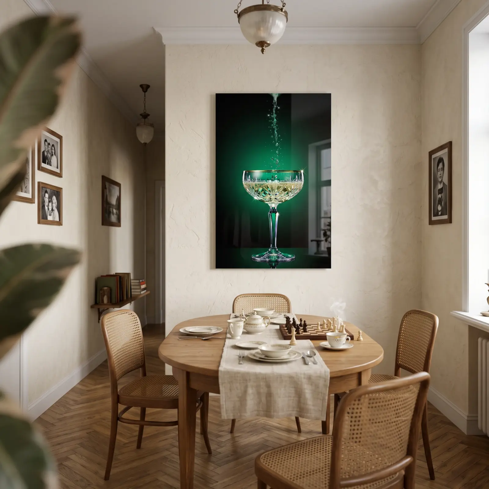 Champagne Coupe Emerald Green Bar Cart | Glass Wall Art — 2