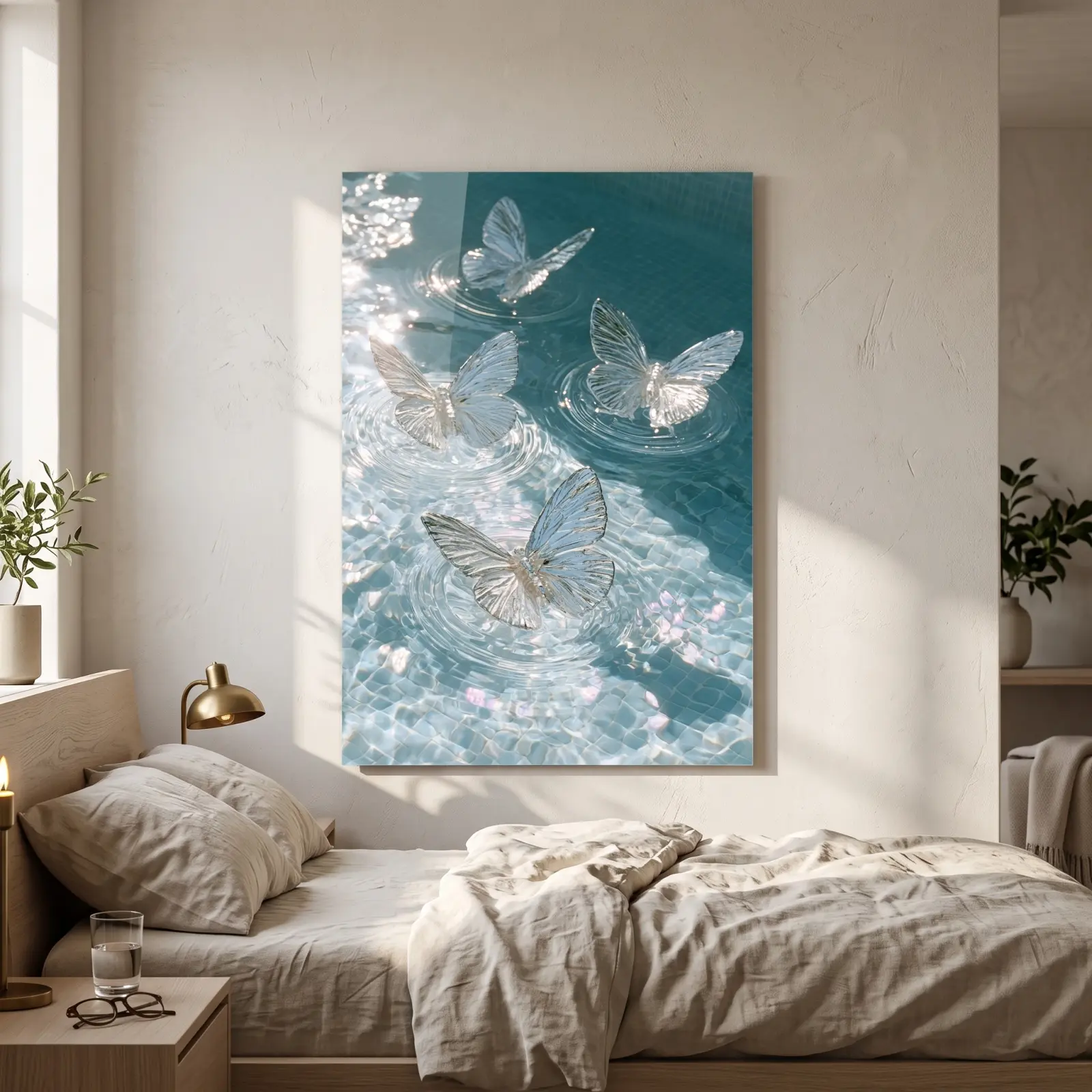 Crystal Butterfly Wall Art Rippling Water Blue | Glass Wall Art