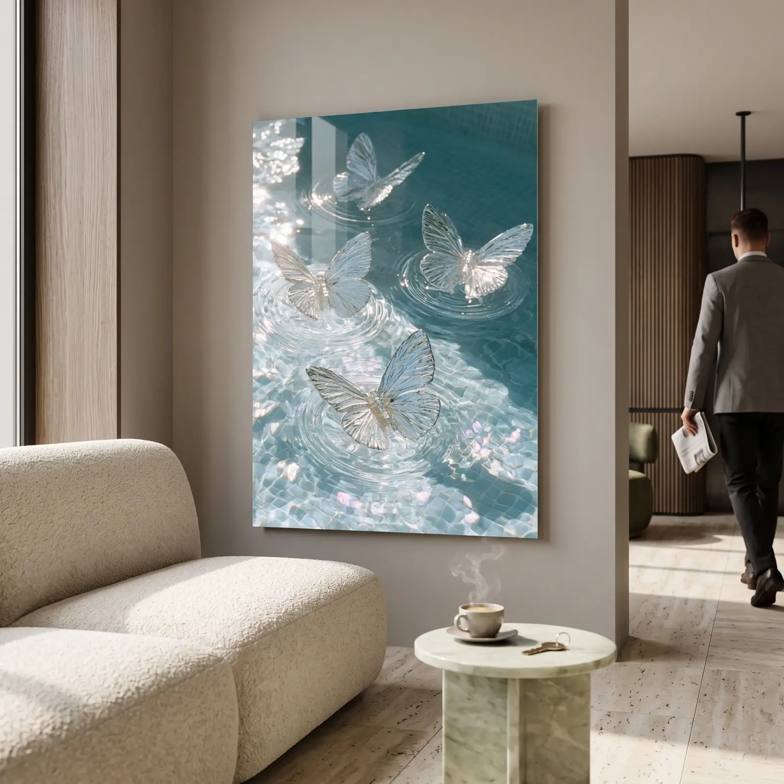 Crystal Butterfly Wall Art Rippling Water Blue | Glass Wall Art — 3