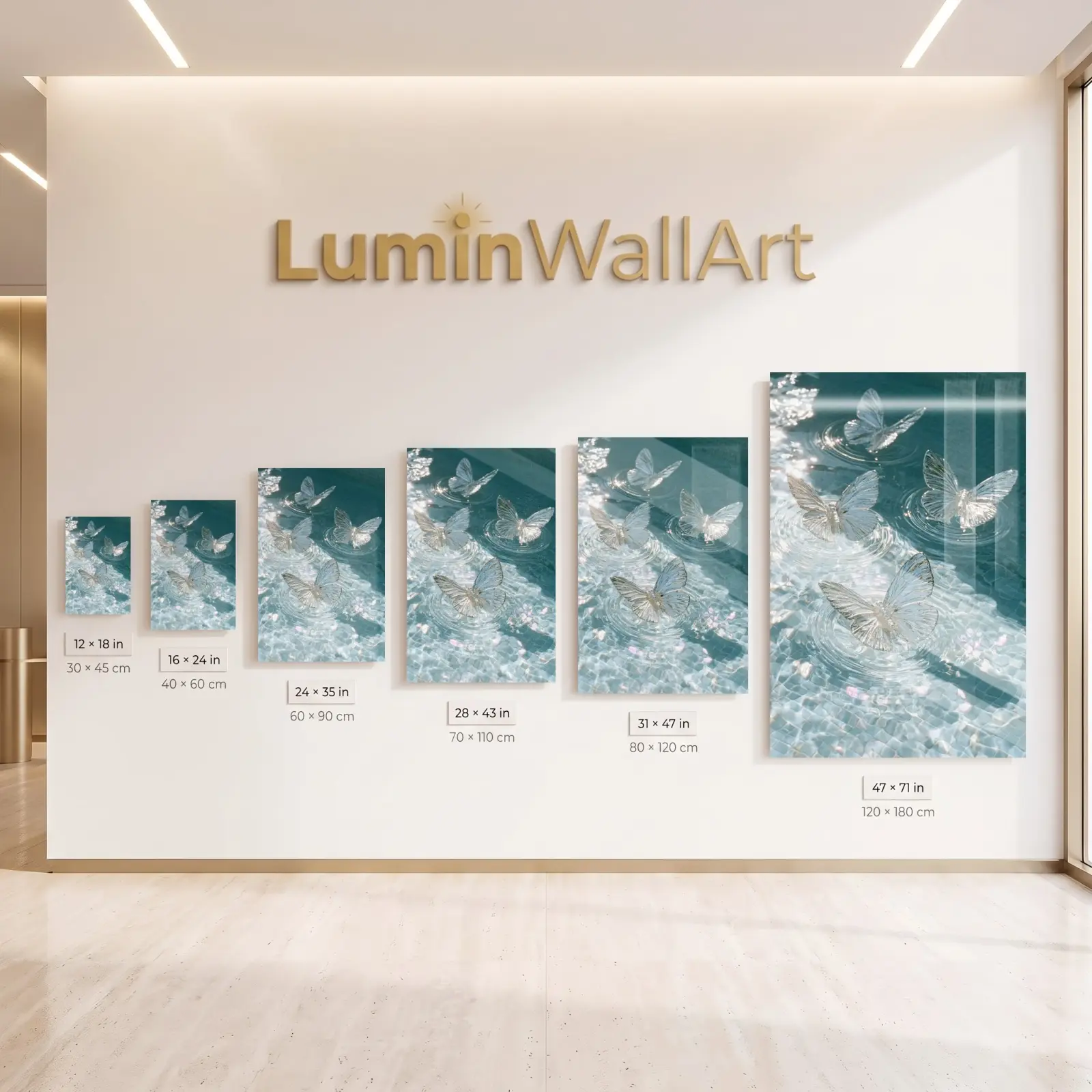 Crystal Butterfly Wall Art Rippling Water Blue | Glass Wall Art — 8