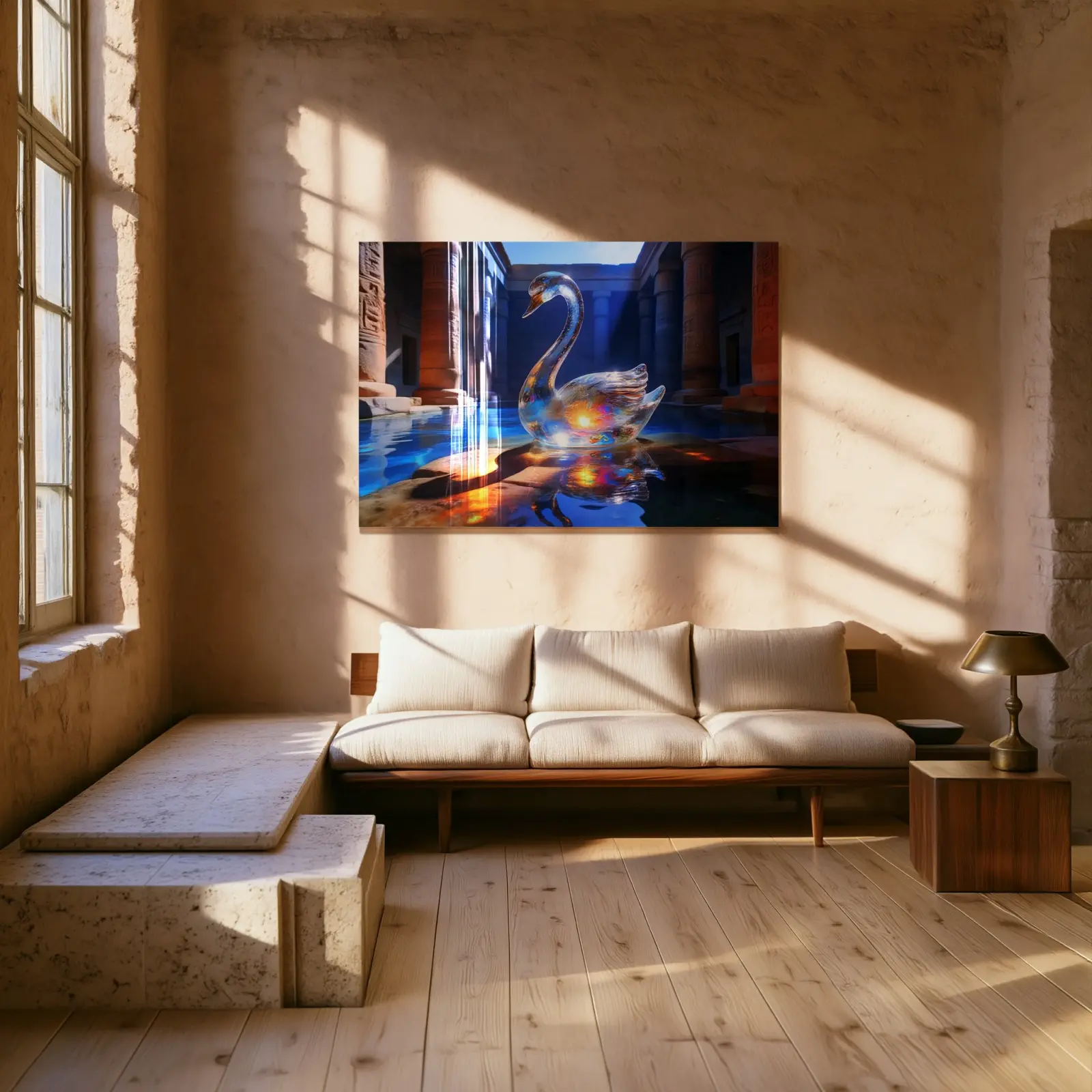 Crystal Swan Glass Wall Art Egyptian Temple Pool Decor | Tempered Glass Print — 2