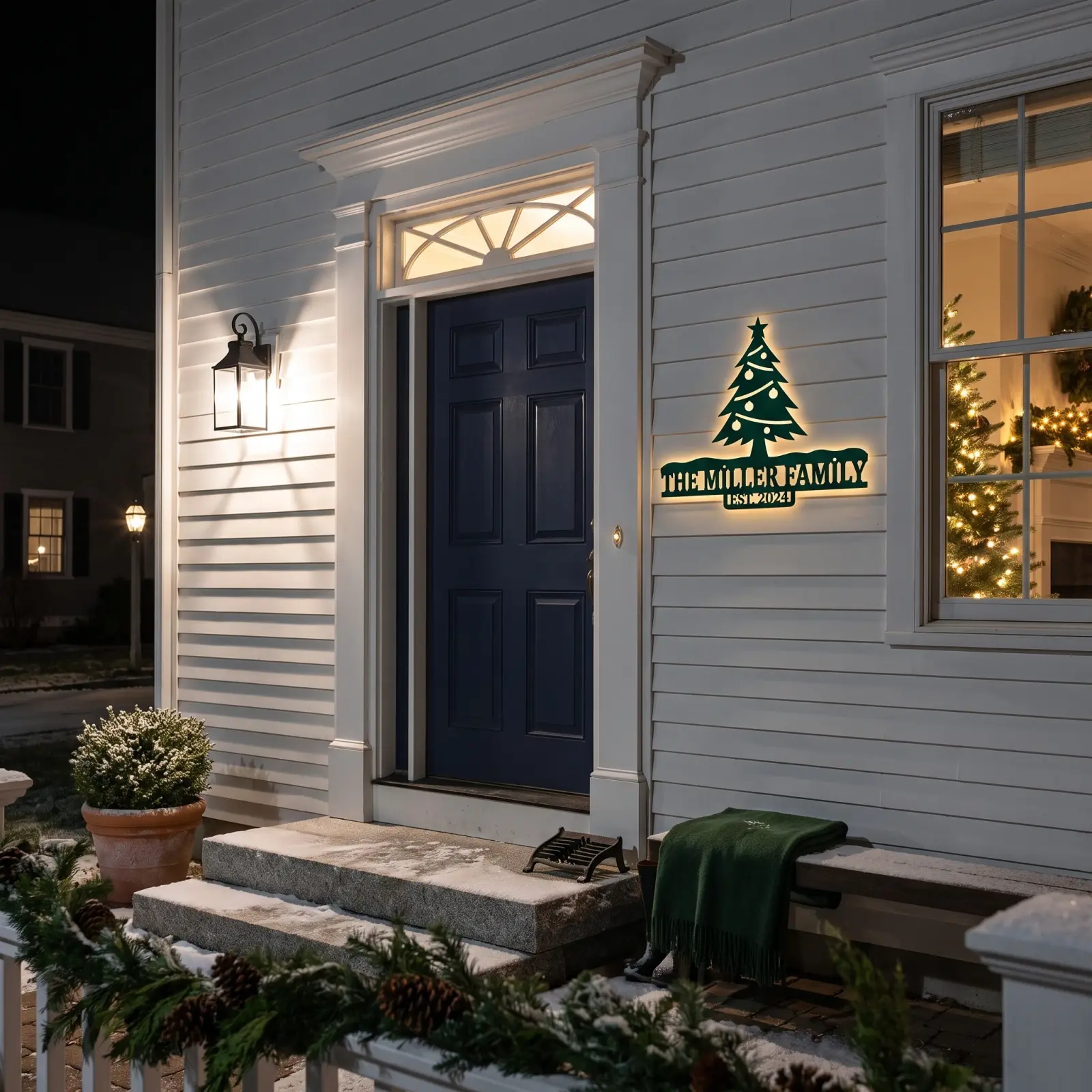 Personalized Christmas Tree Metal LED Wall Art Backlit – Hearth Glow, Family Name Sign Decor