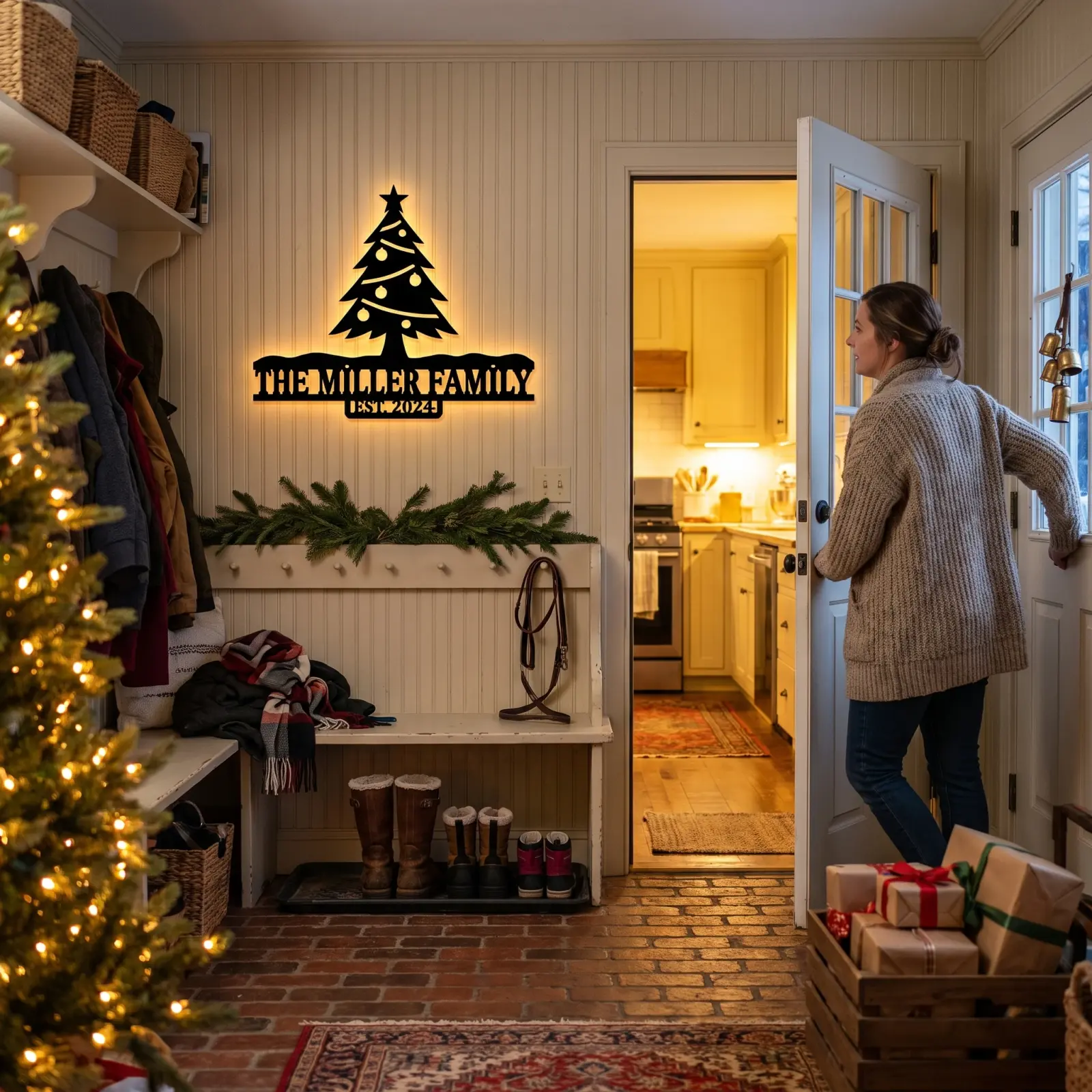 Personalized Christmas Tree Metal LED Wall Art Backlit – Hearth Glow, Family Name Sign Decor — 8