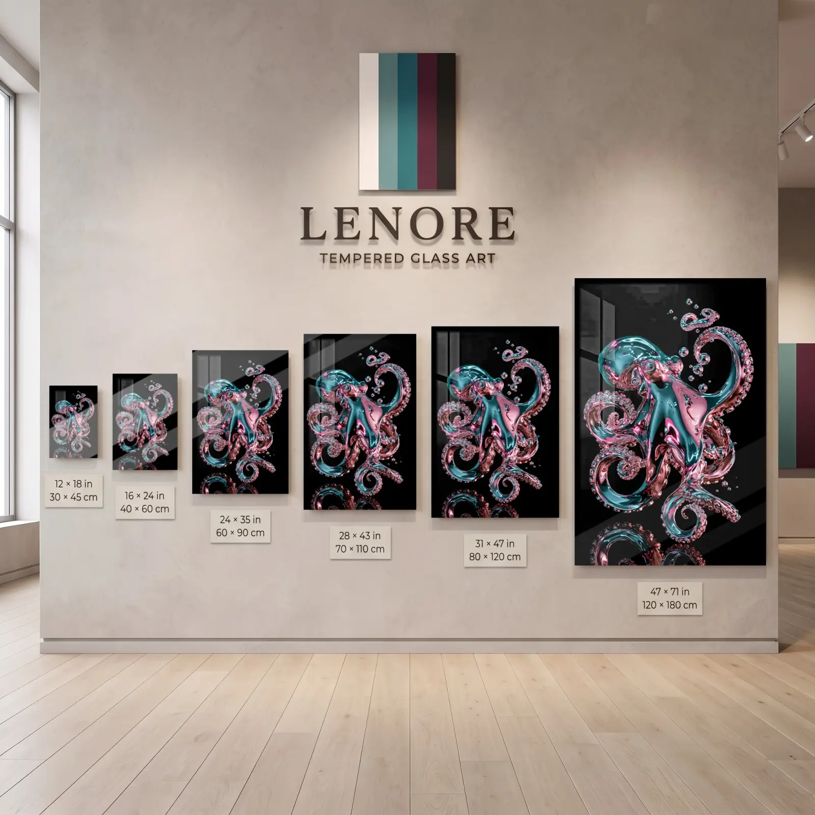 Octopus Glass Wall Art Teal Pink Chrome | Tempered Glass Print — 8