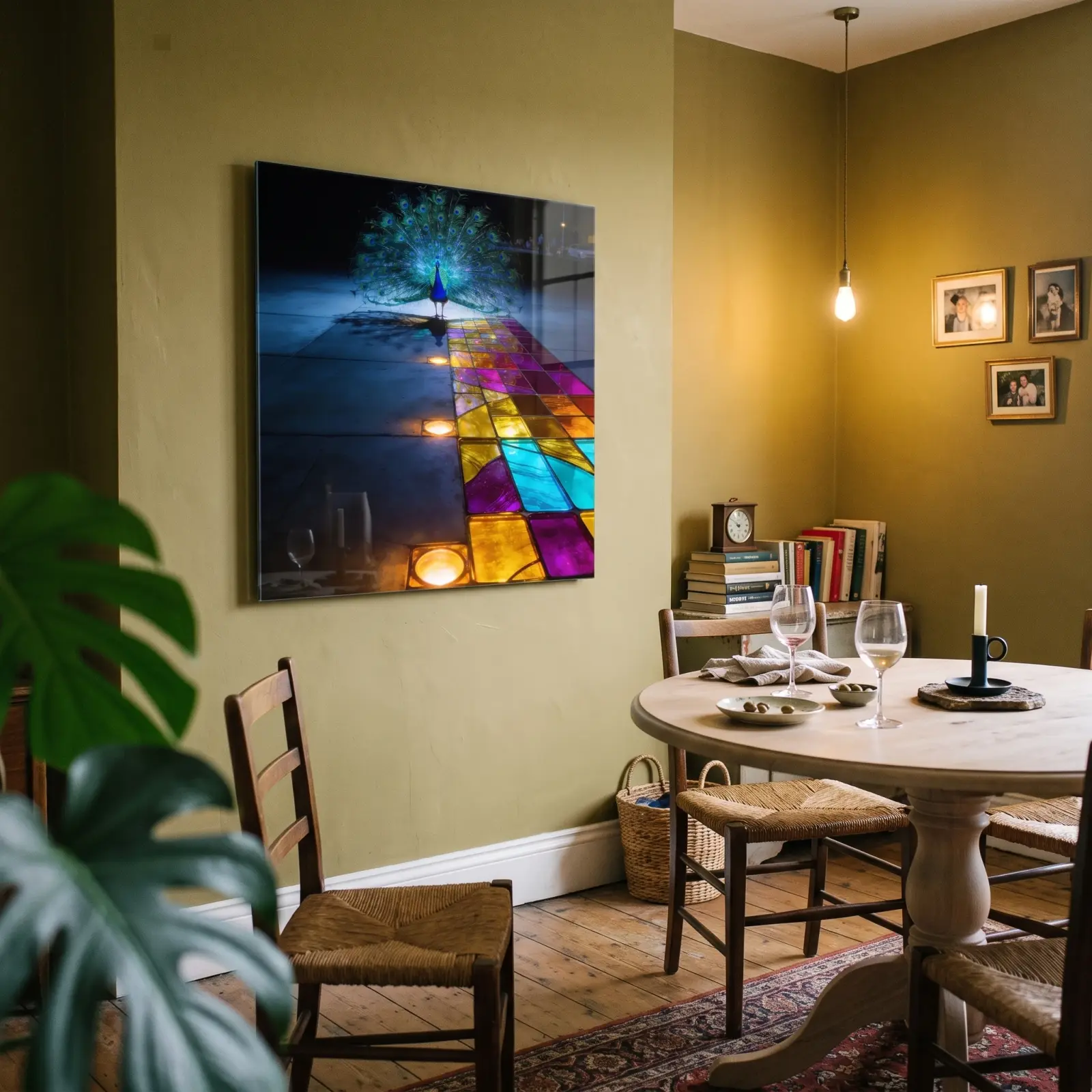 Peacock Stained Glass Style Illuminated Path | Glass Wall Art — 2