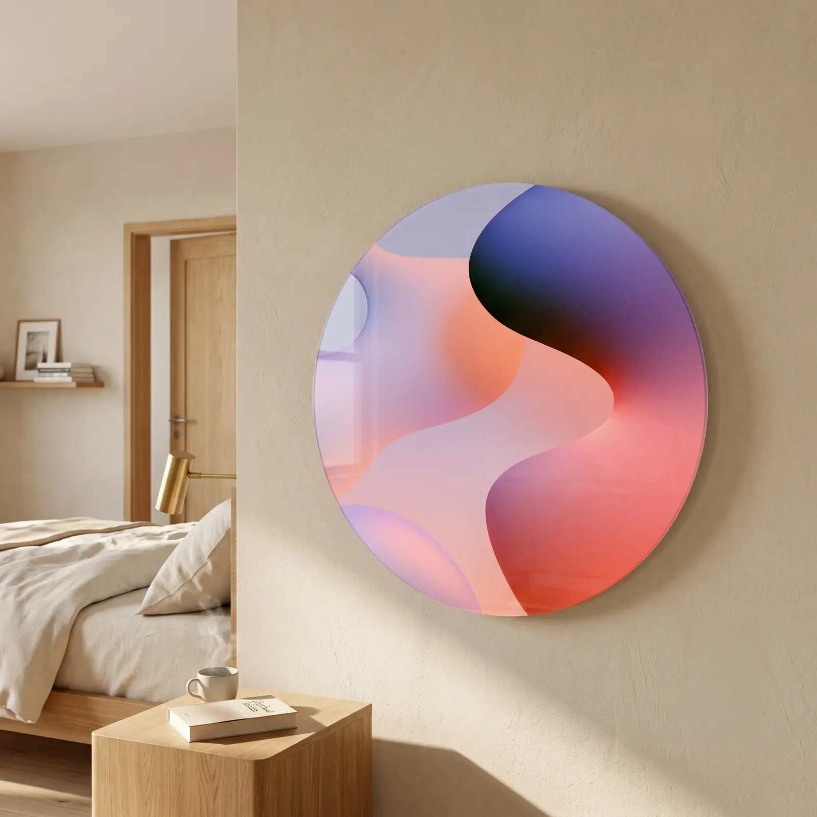 Abstract Gradient Circle Soft Coral Dune Curve | Glass Wall Art