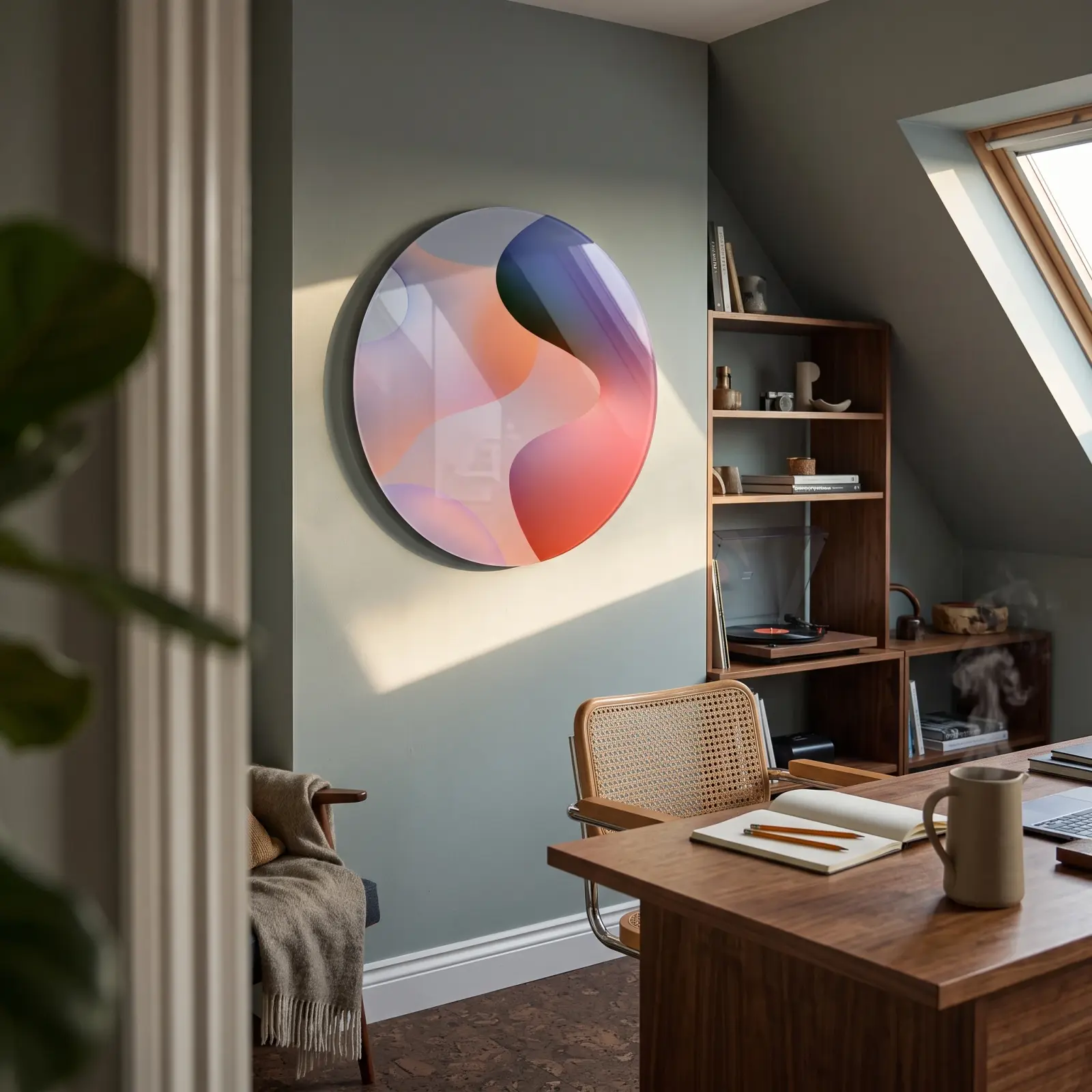 Abstract Gradient Circle Soft Coral Dune Curve | Glass Wall Art — 2