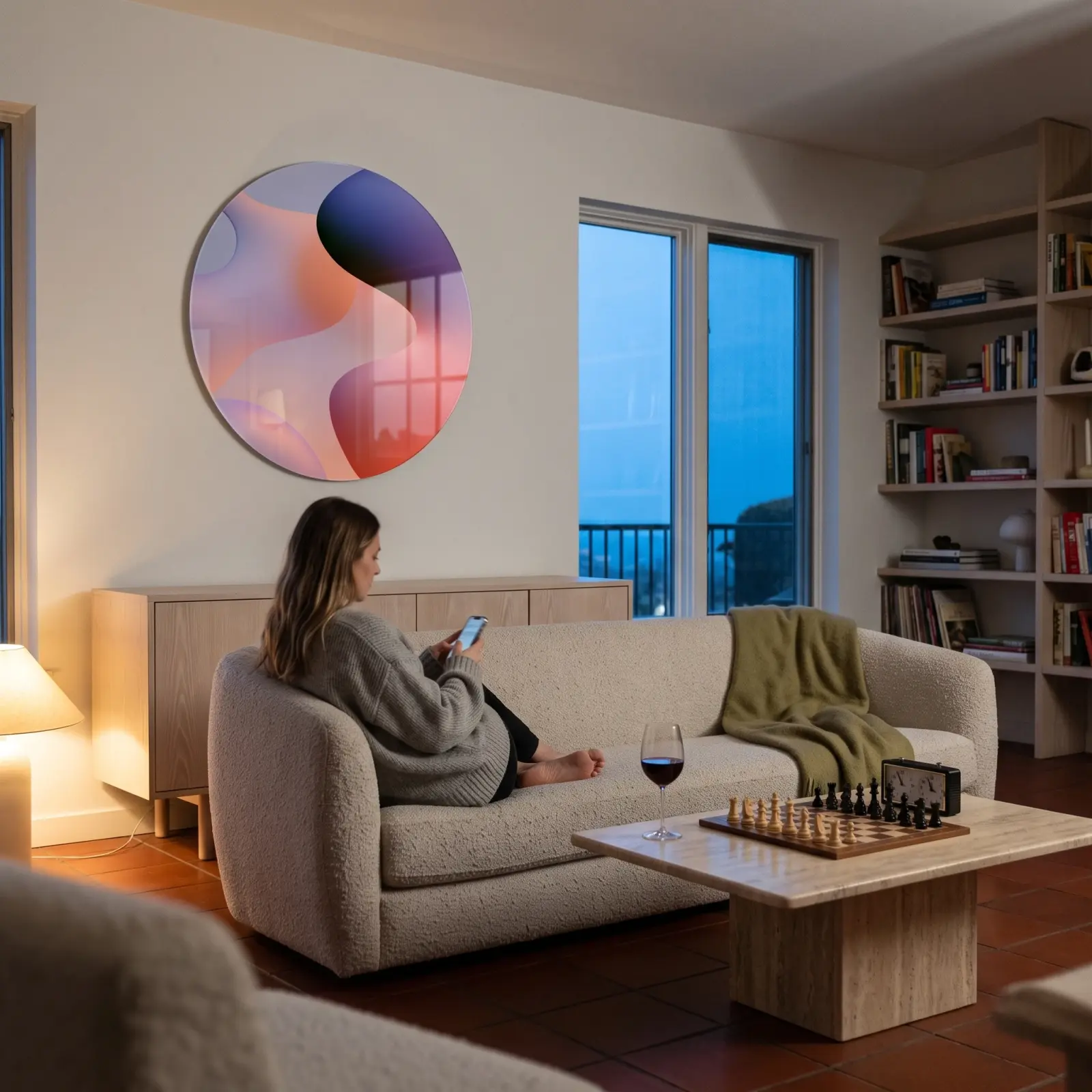 Abstract Gradient Circle Soft Coral Dune Curve | Glass Wall Art — 3