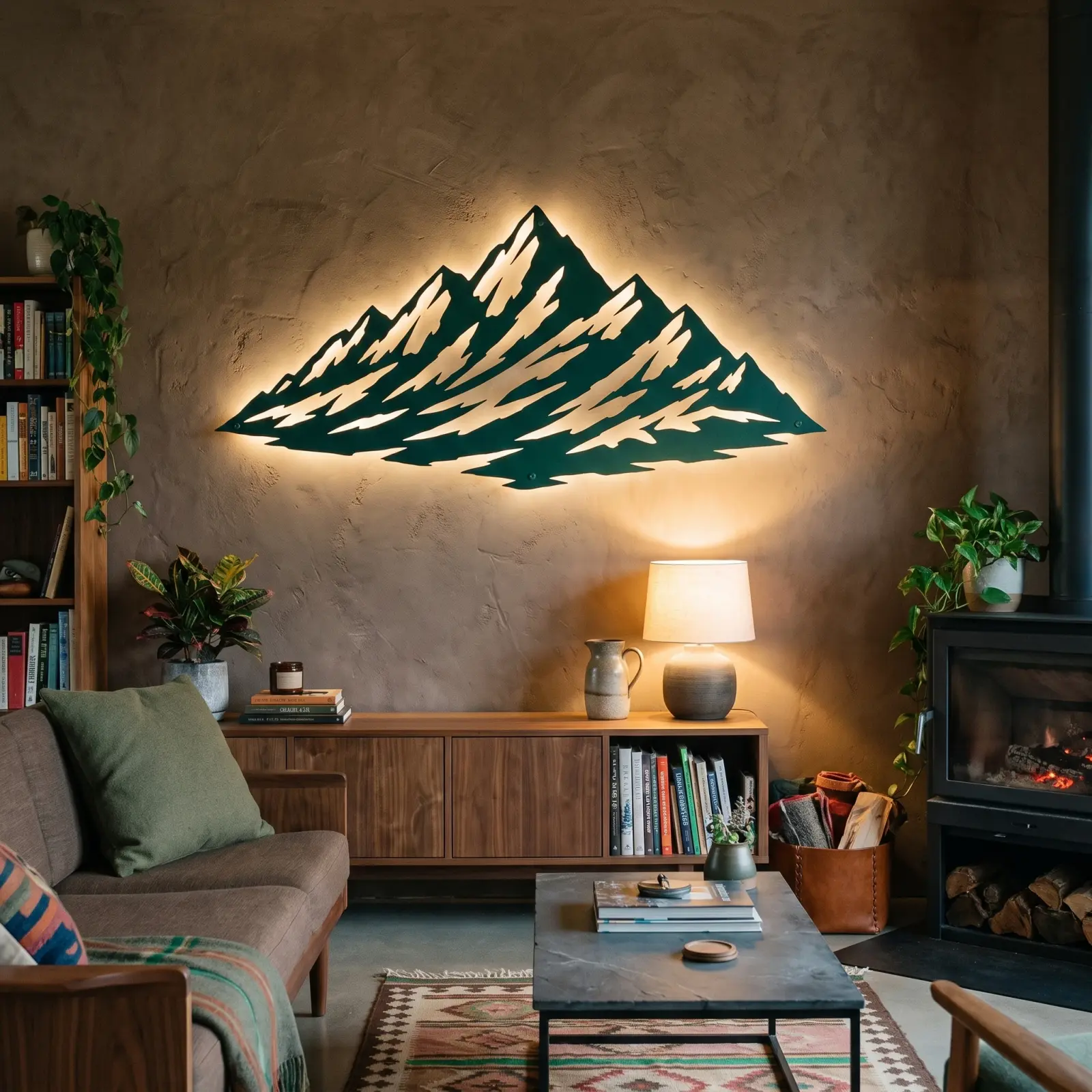 Mountain Range LED Metal Wall Art Backlit – Snowline Hush, Living Room Decor