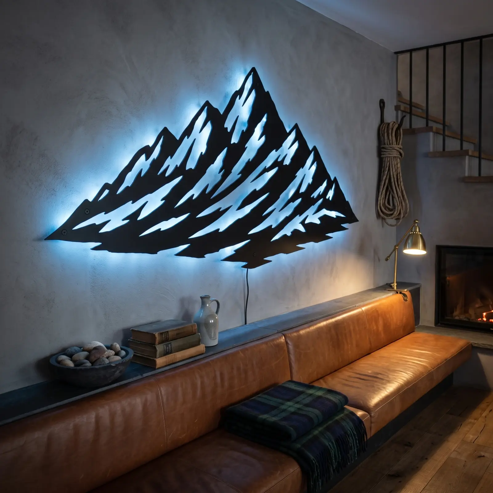 Mountain Range LED Metal Wall Art Backlit – Snowline Hush, Living Room Decor — 3