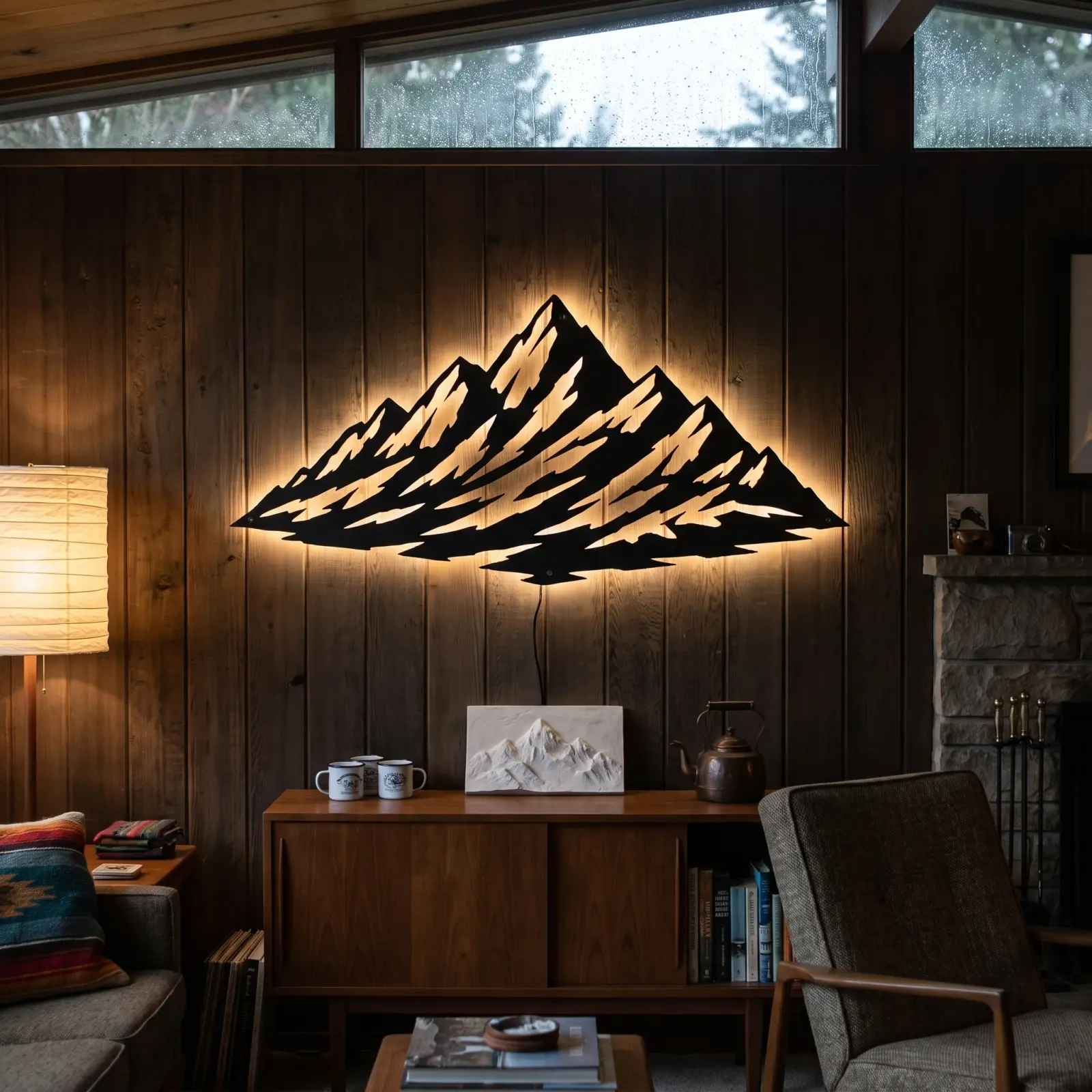 Mountain Range LED Metal Wall Art Backlit – Snowline Hush, Living Room Decor — 4