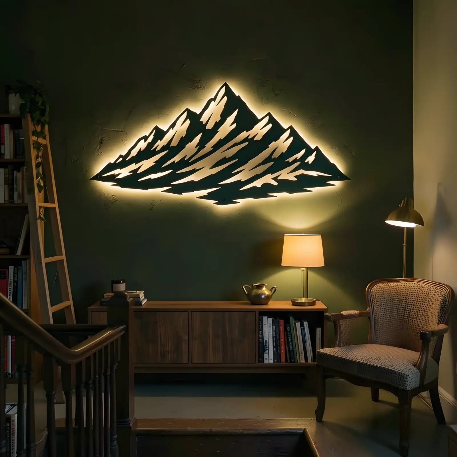 Mountain Range LED Metal Wall Art Backlit – Snowline Hush, Living Room Decor — 5
