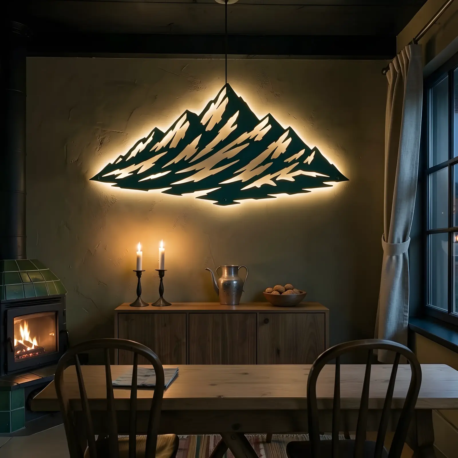 Mountain Range LED Metal Wall Art Backlit – Snowline Hush, Living Room Decor — 8