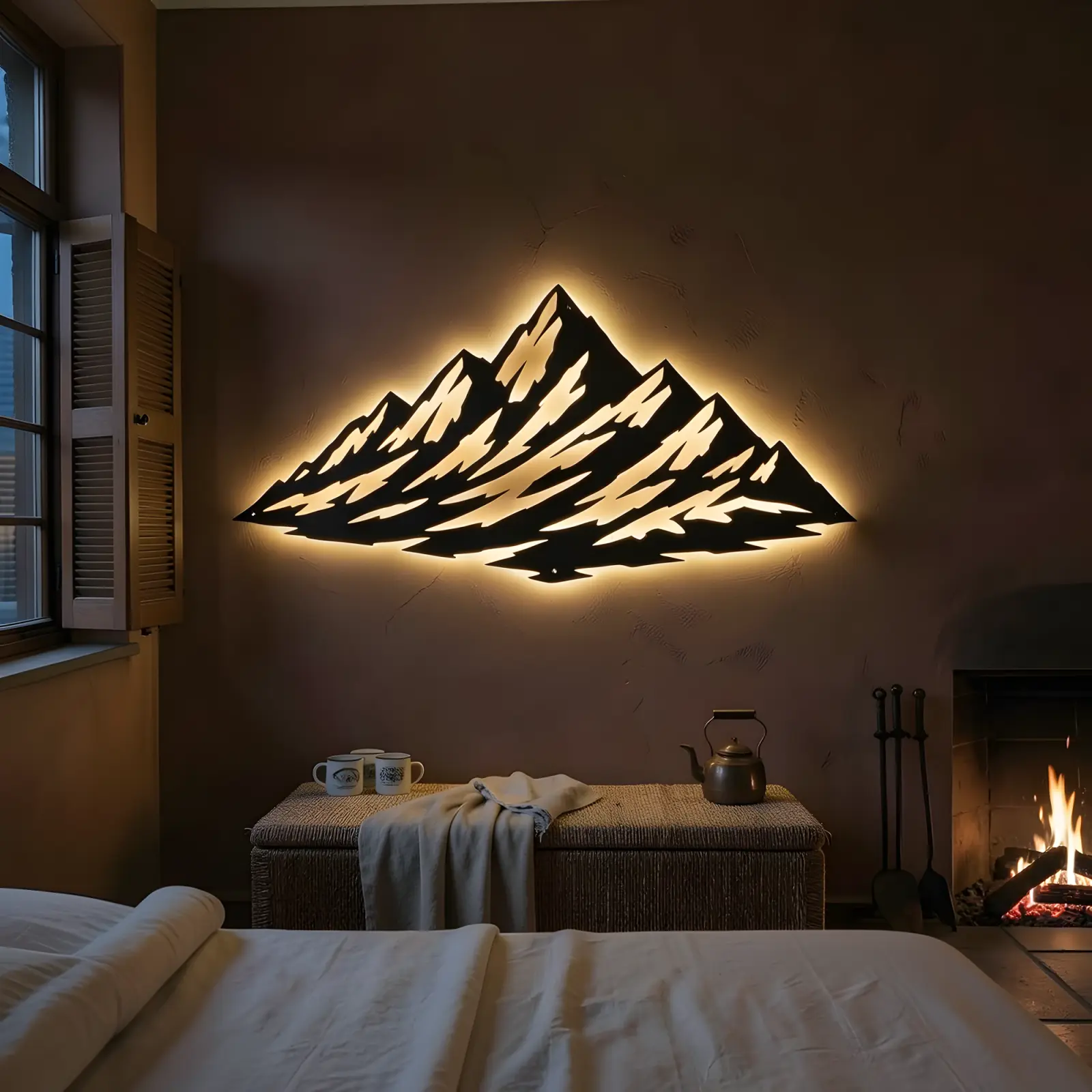 Mountain Range LED Metal Wall Art Backlit – Snowline Hush, Living Room Decor — 9