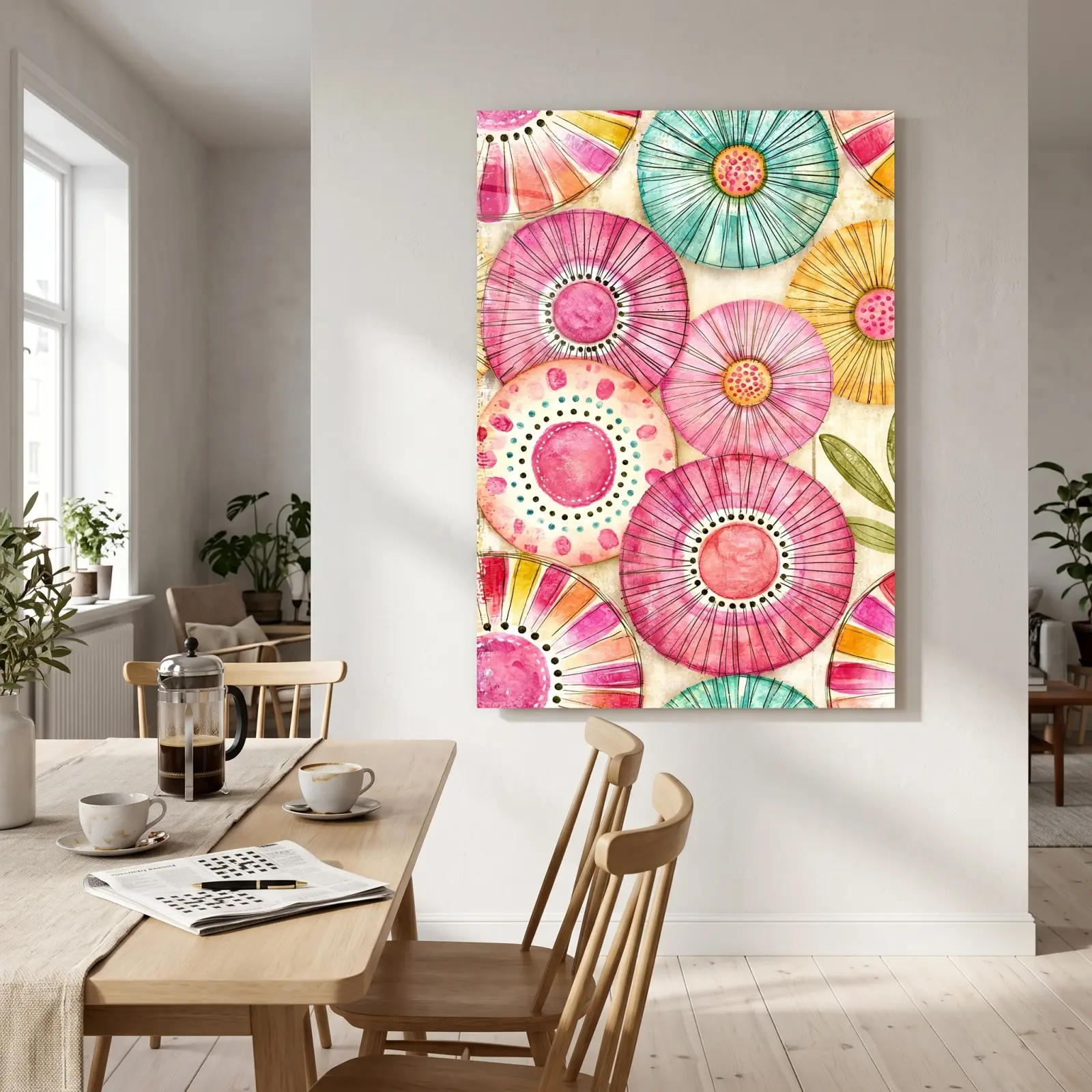 Watercolor Floral Medallions Pink Bloom Pattern | Glass Wall Art