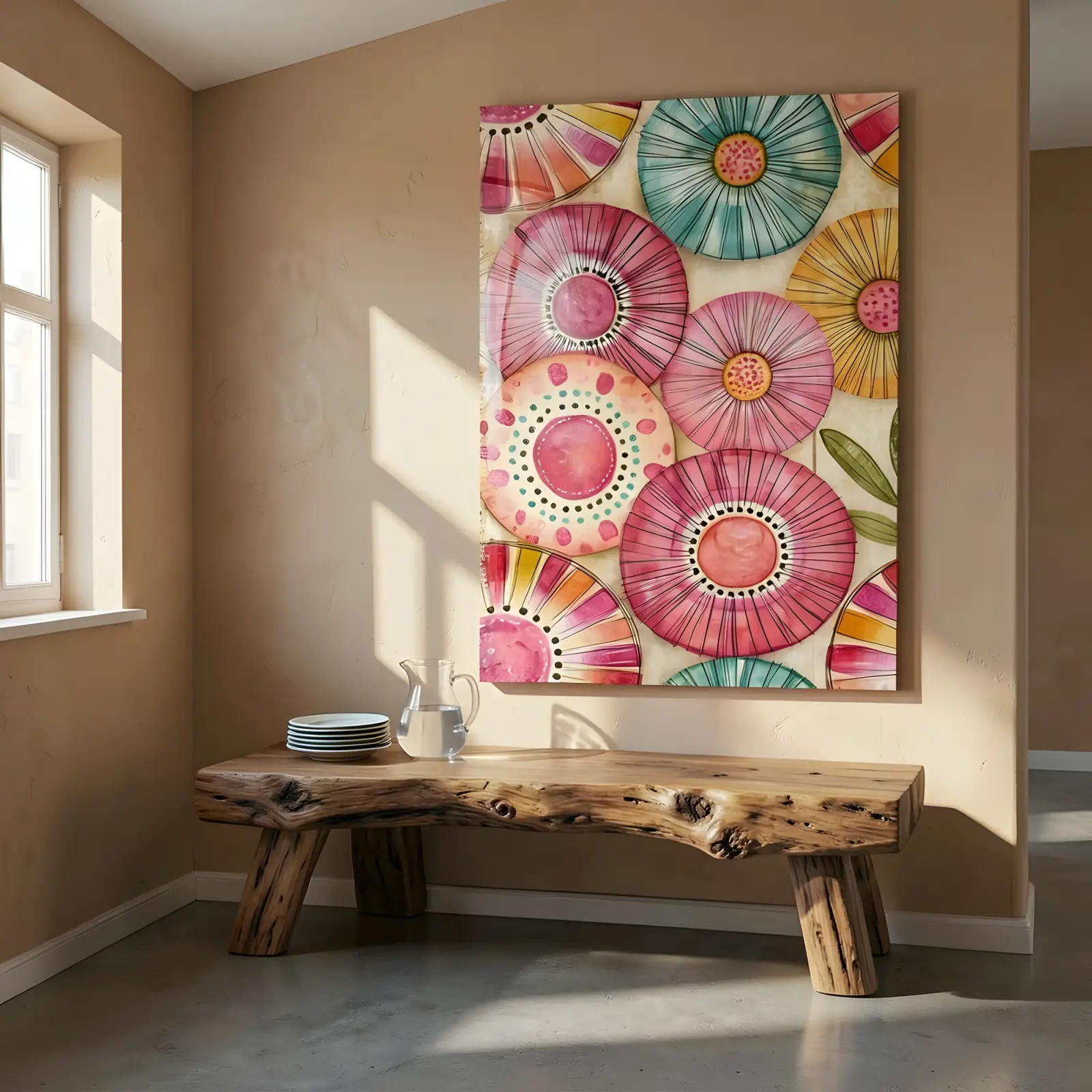 Watercolor Floral Medallions Pink Bloom Pattern | Glass Wall Art — 4