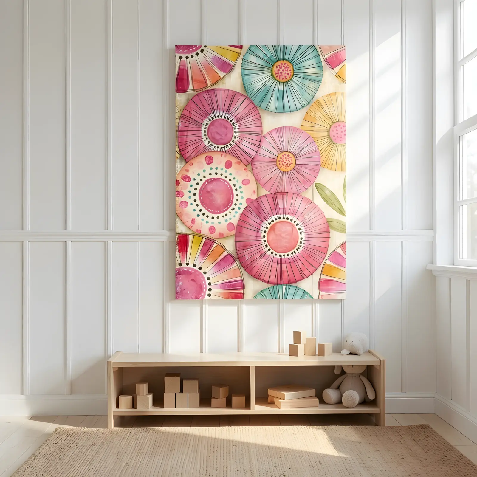 Watercolor Floral Medallions Pink Bloom Pattern | Glass Wall Art — 5