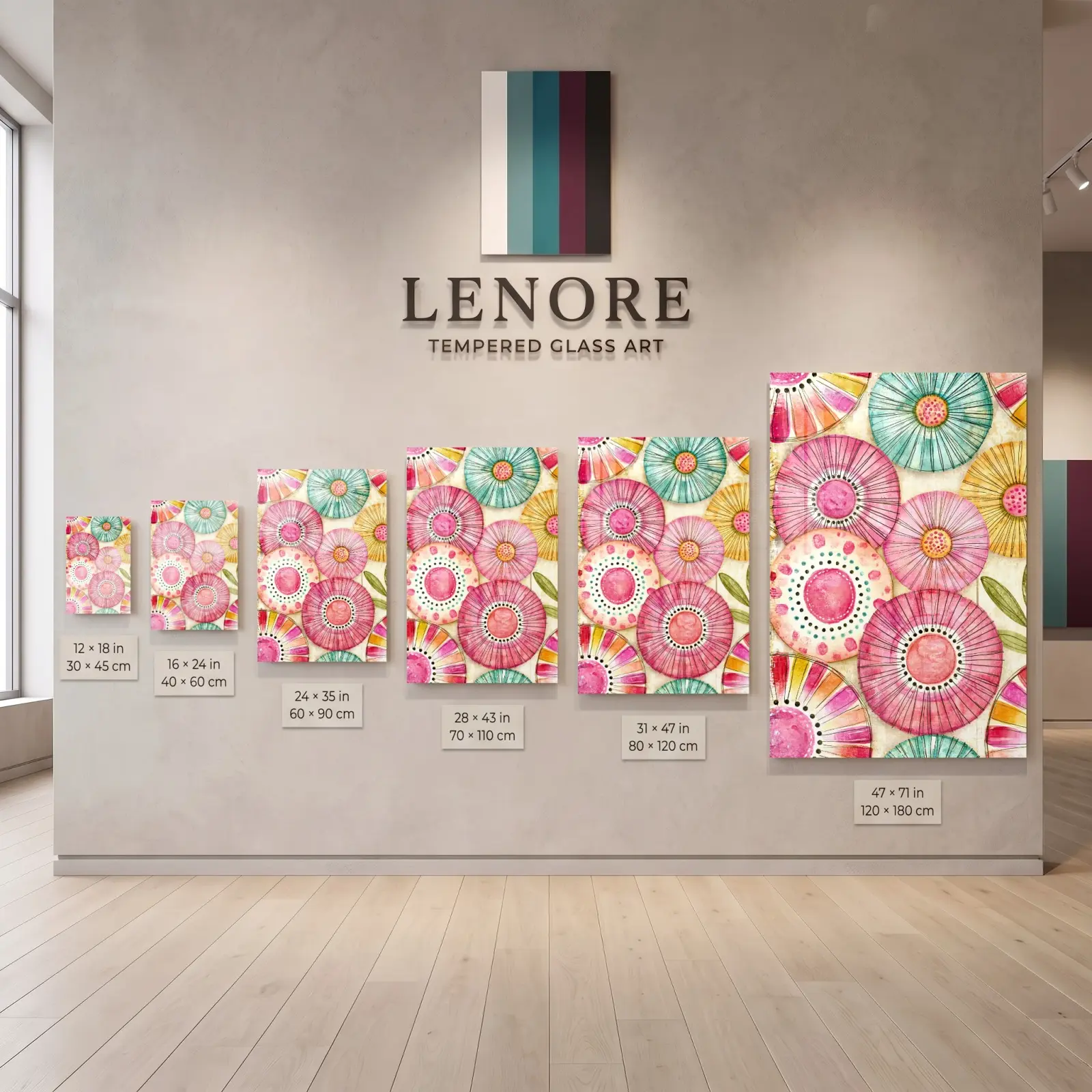 Watercolor Floral Medallions Pink Bloom Pattern | Glass Wall Art — 8