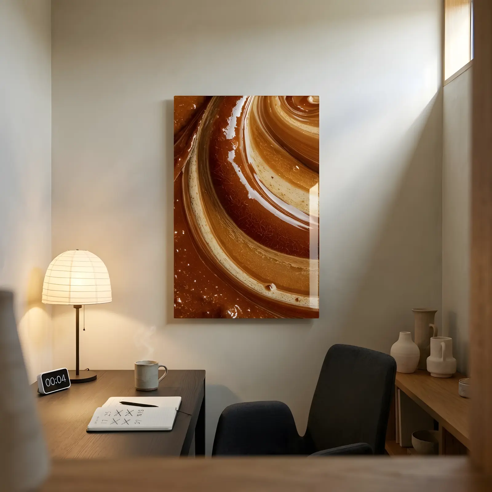 Caramel Swirl Abstract Amber Liquid Flow | Glass Wall Art — 2