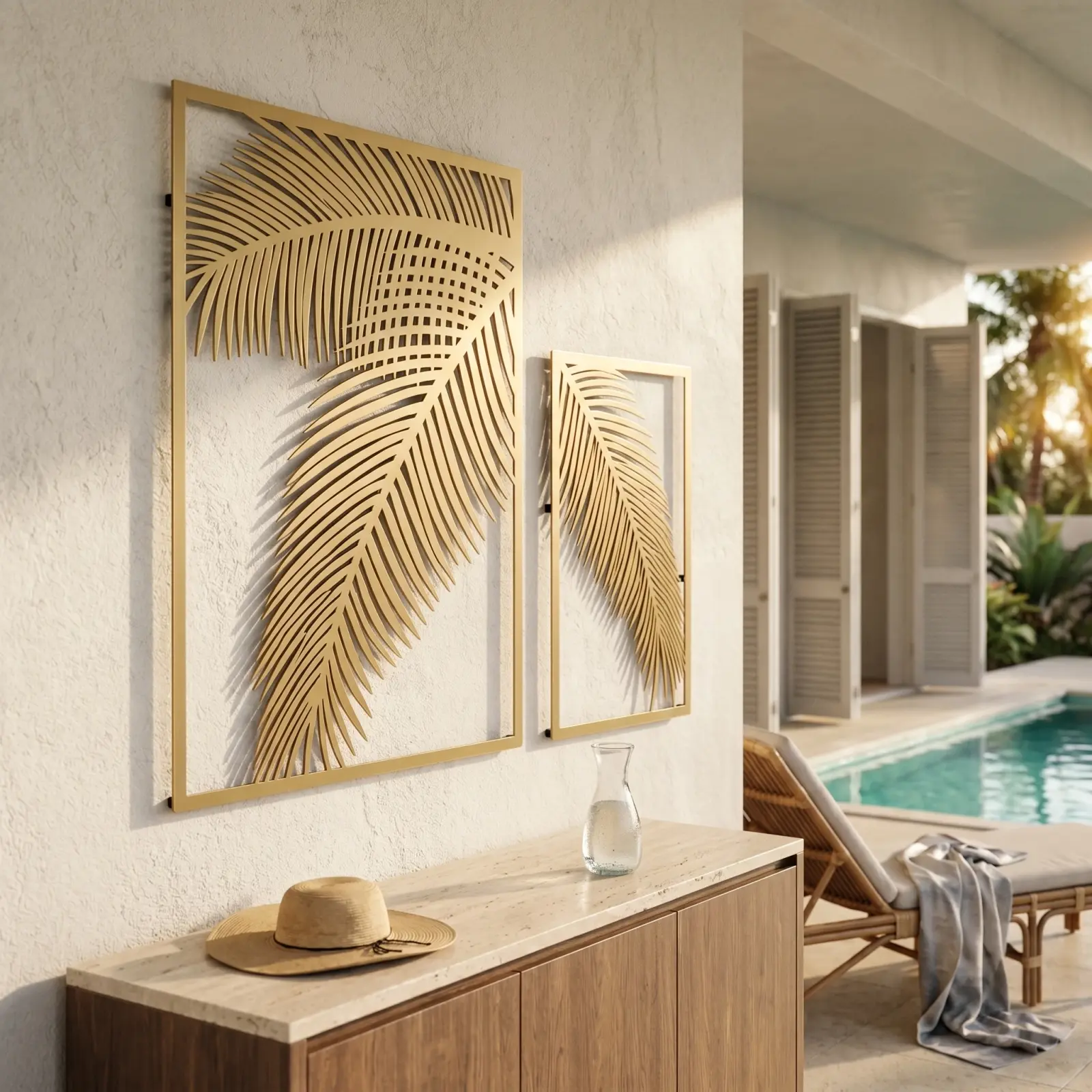 Tropical Palm Leaves Metal Wall Art – Island Fronds, Living Room Decor — 3