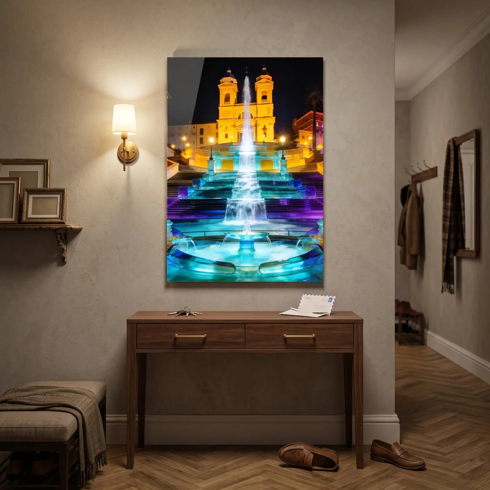 Rome Spanish Steps Fountain Night Cityscape | Glass Wall Art