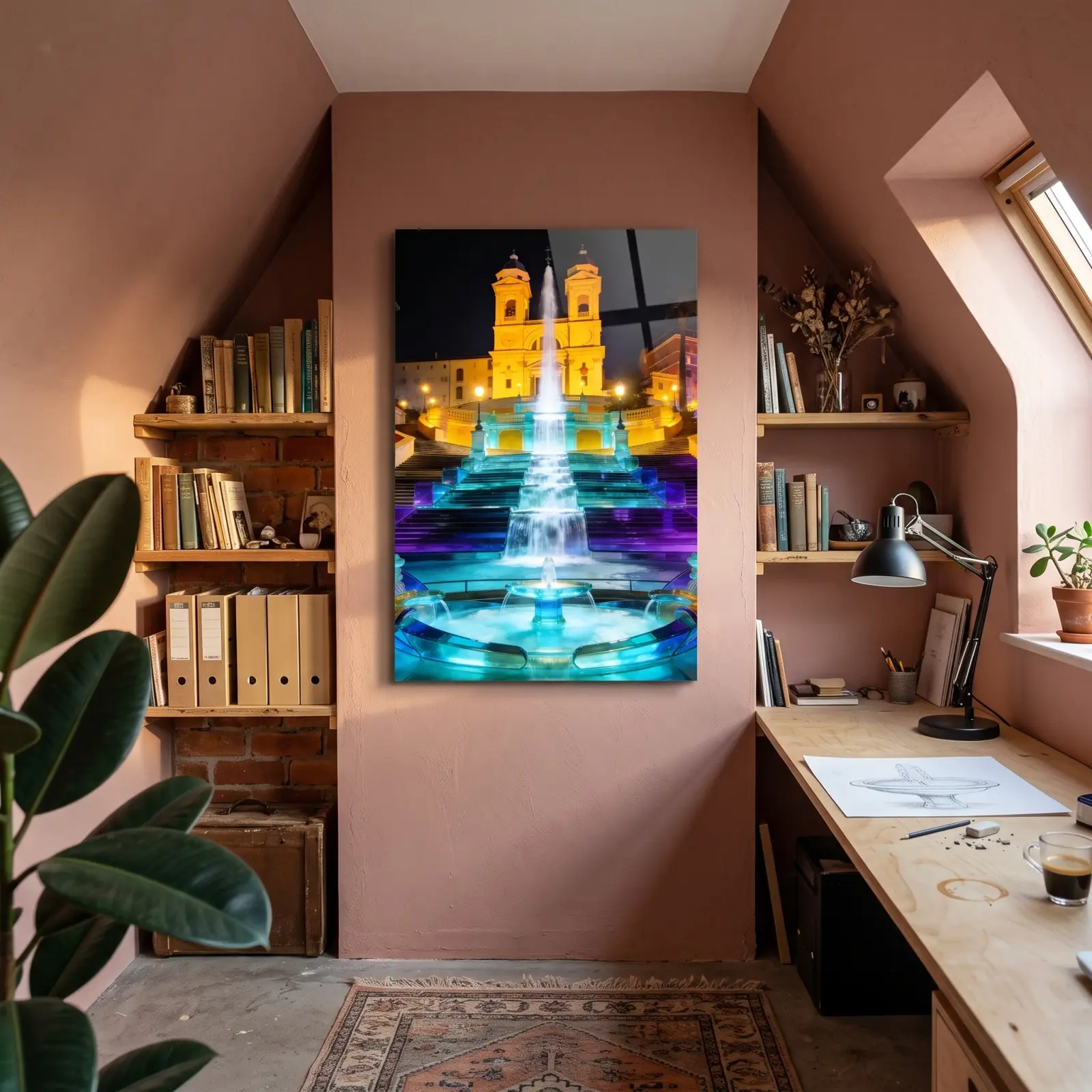 Rome Spanish Steps Fountain Night Cityscape | Glass Wall Art — 2