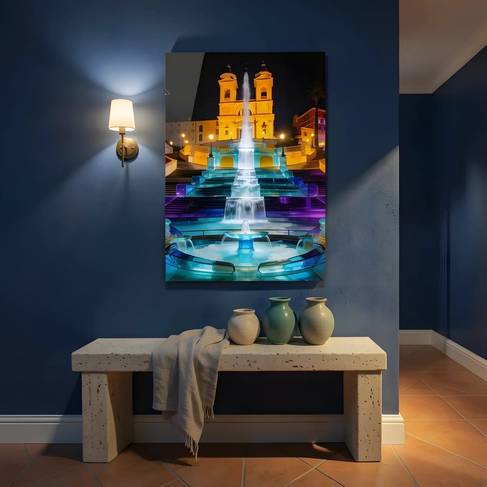 Rome Spanish Steps Fountain Night Cityscape | Glass Wall Art — 4