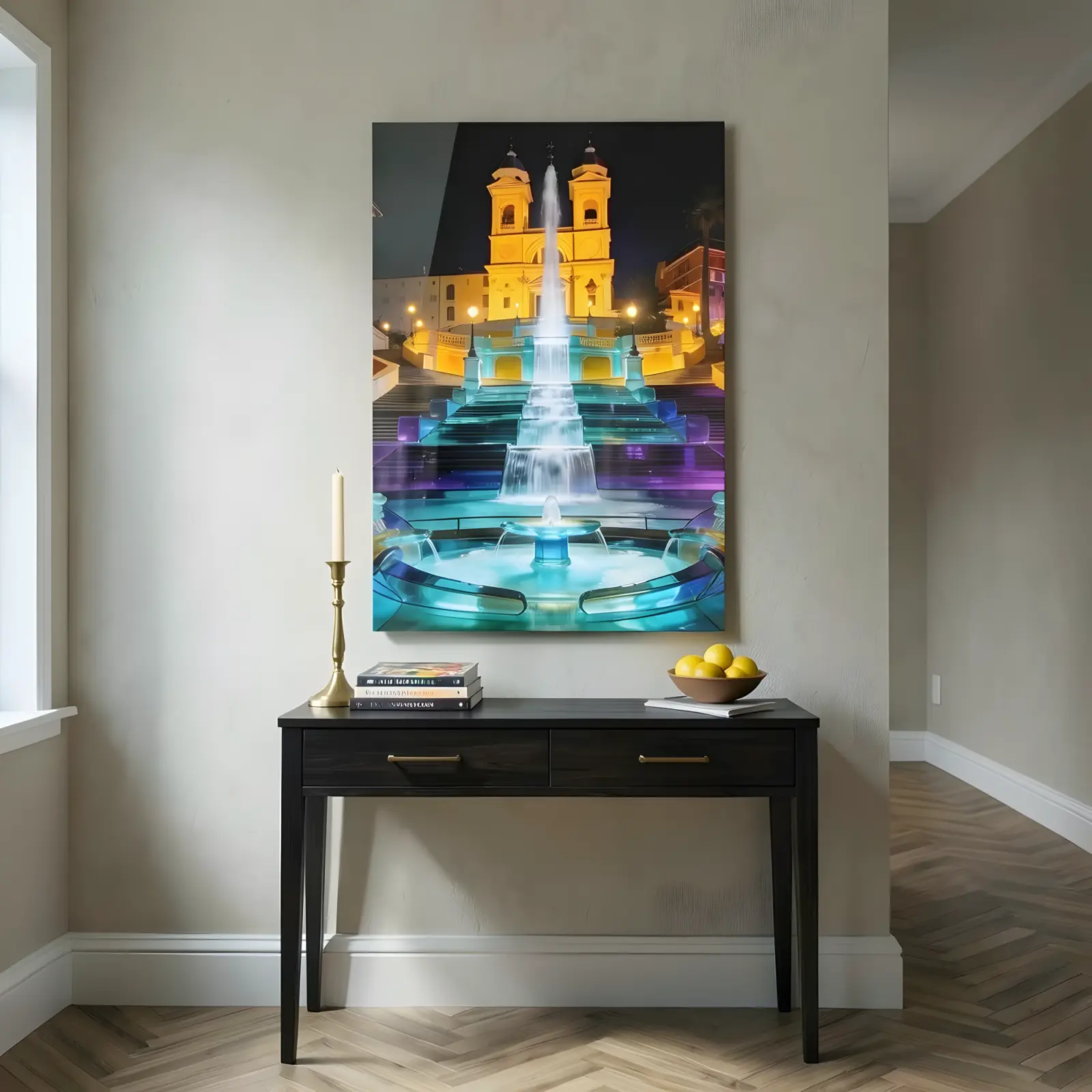 Rome Spanish Steps Fountain Night Cityscape | Glass Wall Art — 5