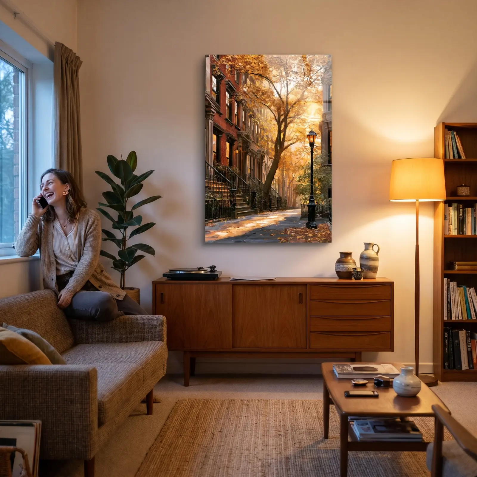 Autumn Street Oil Painting Brownstone Scene | Glass Wall Art — 3