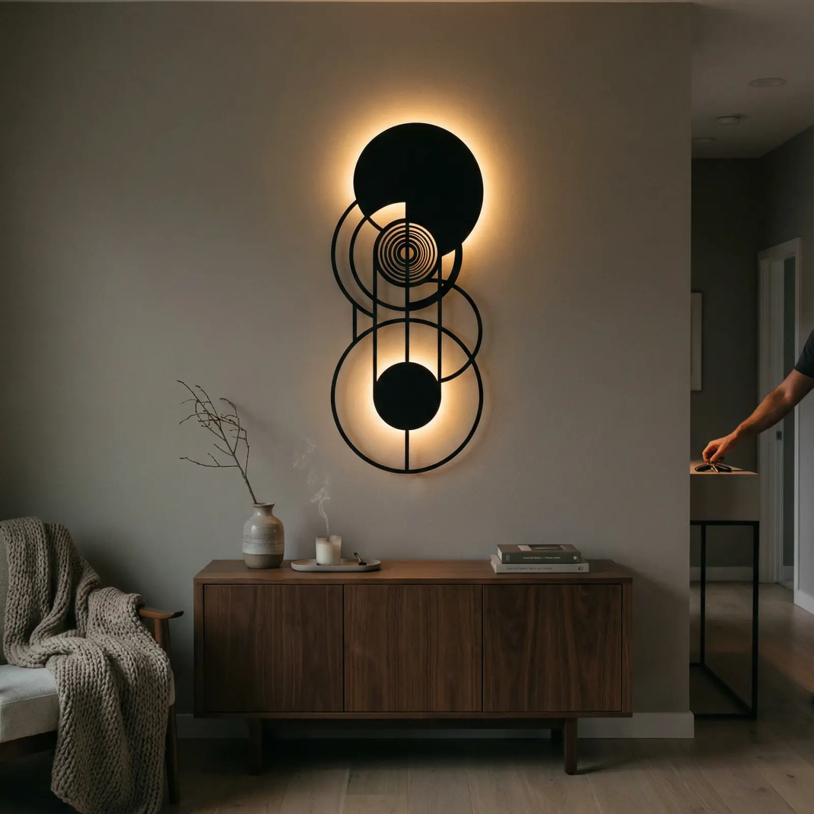 Geometric Abstract Metal Wall Art – Bauhaus Orbit, Modern Living Room Decor
