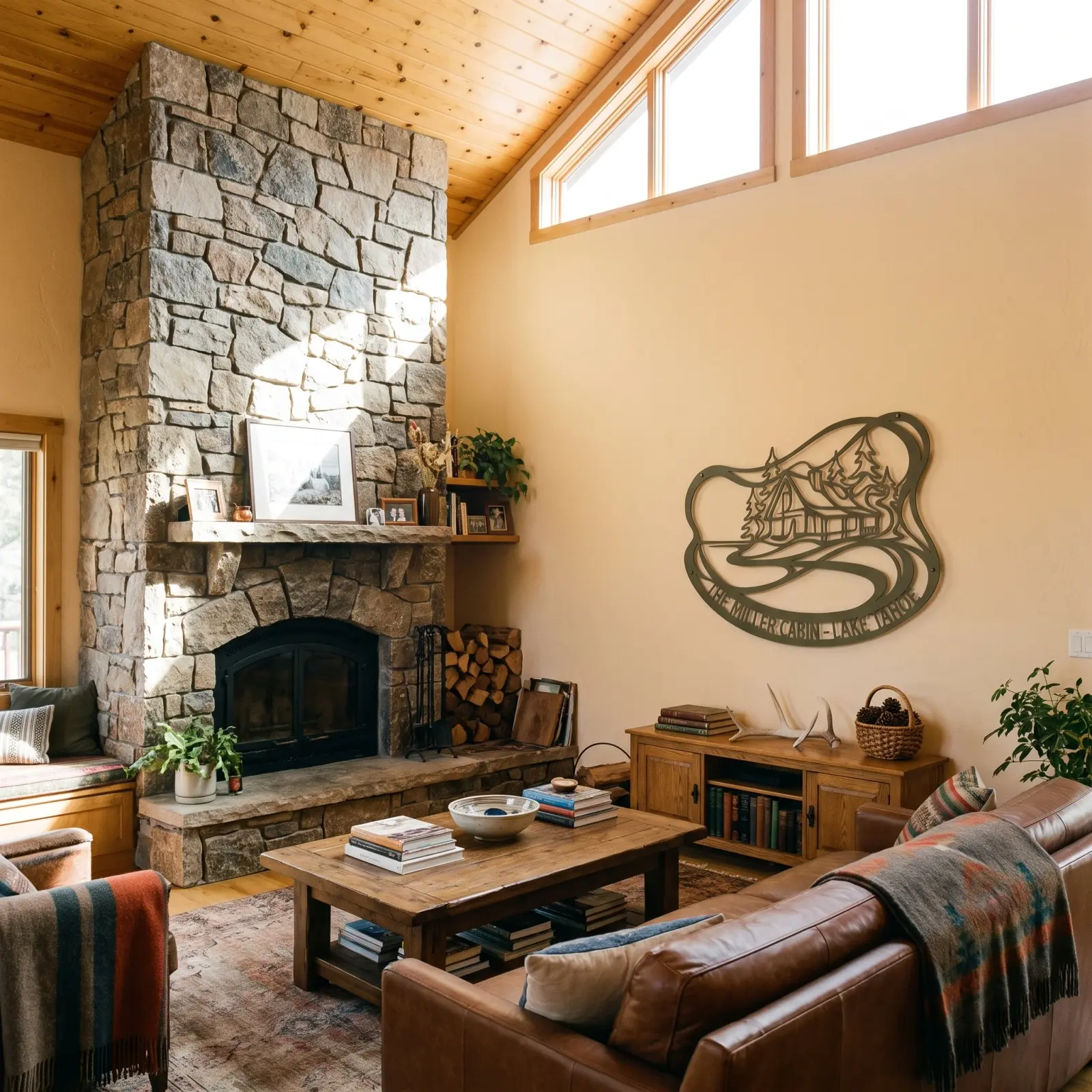 Custom Mountain Cabin Metal Wall Art – Tahoe Lodge, Rustic Farmhouse Decor — 2