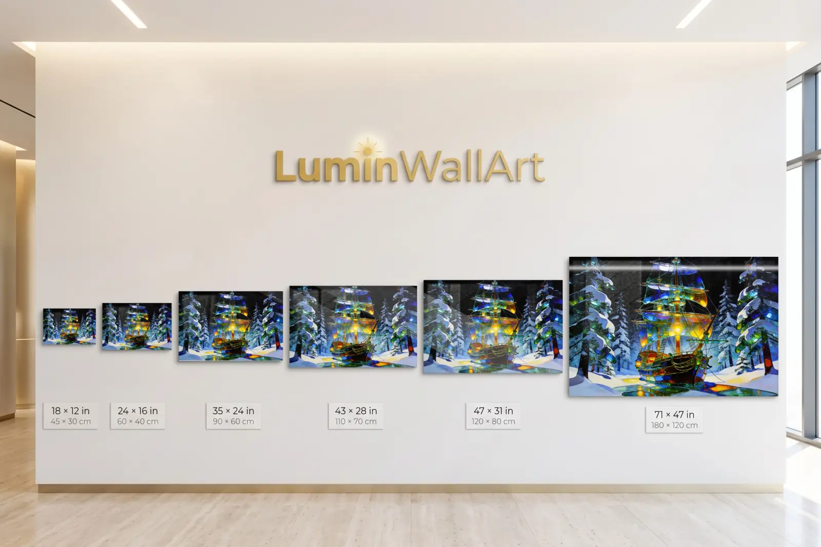 Stained Glass Ship Winter Forest Night | Glass Wall Art — 6