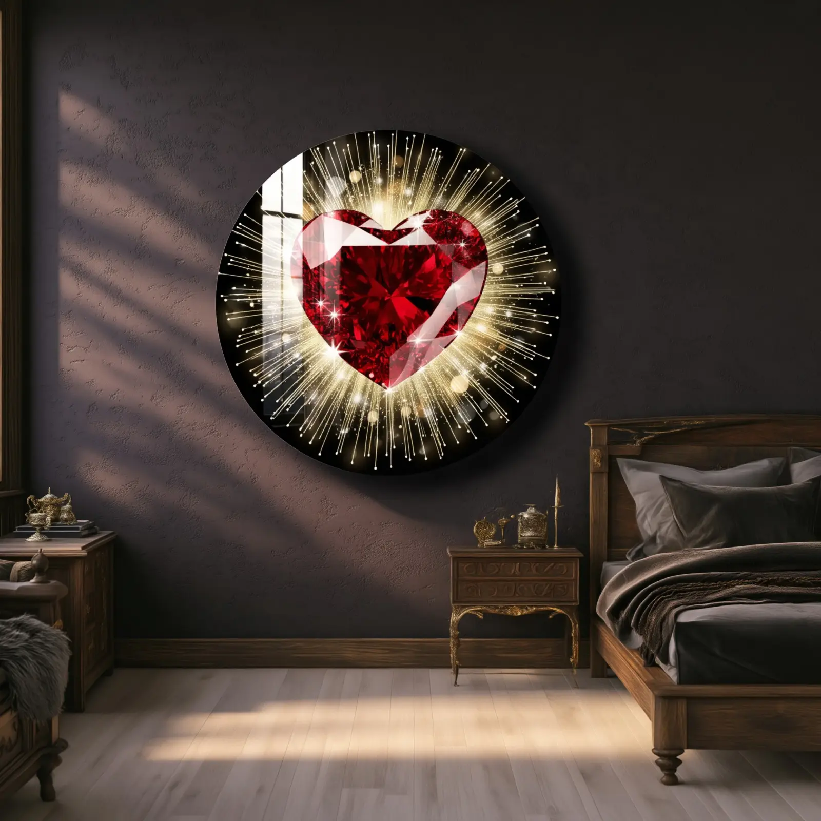 Ruby Heart Glass Wall Art Round Sparkling Love Decor | Tempered Glass Print — 2
