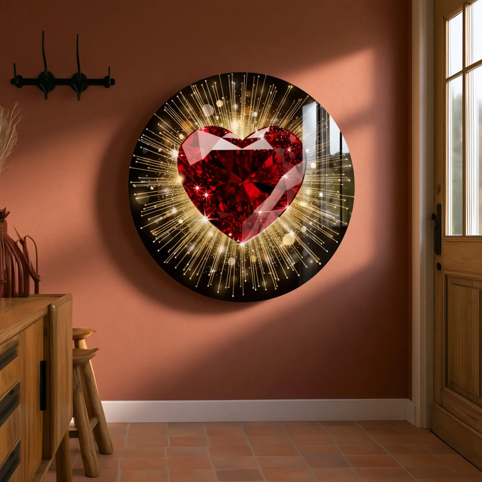 Ruby Heart Glass Wall Art Round Sparkling Love Decor | Tempered Glass Print — 5