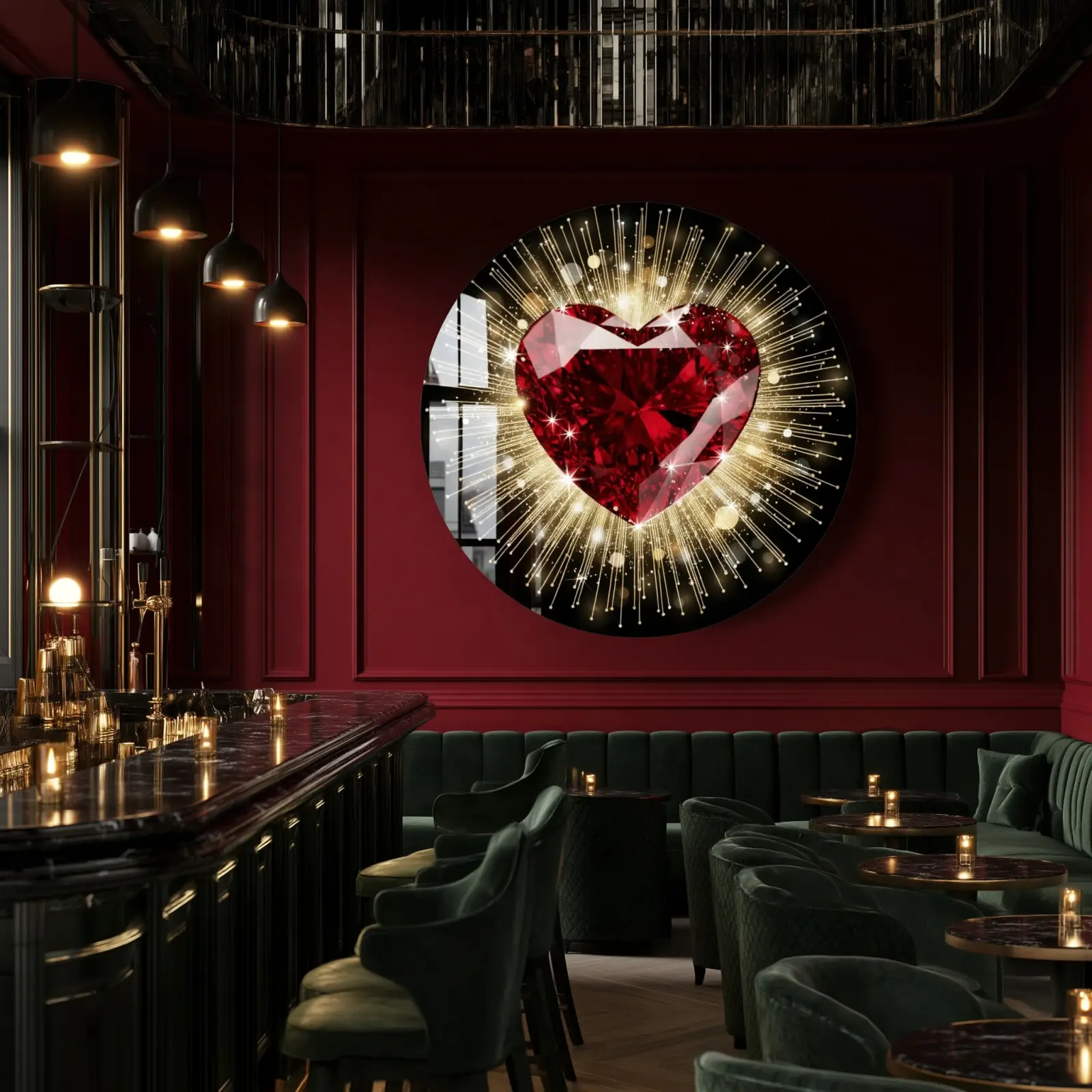 Ruby Heart Glass Wall Art Round Sparkling Love Decor | Tempered Glass Print — 6