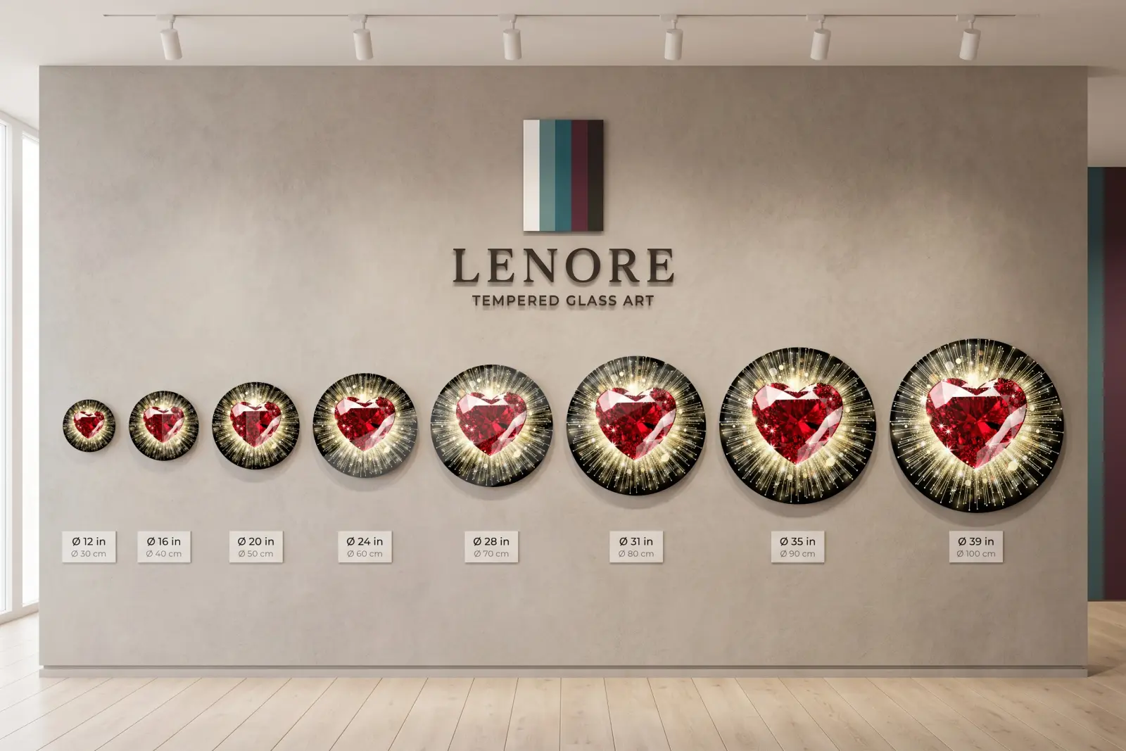Ruby Heart Glass Wall Art Round Sparkling Love Decor | Tempered Glass Print — 7